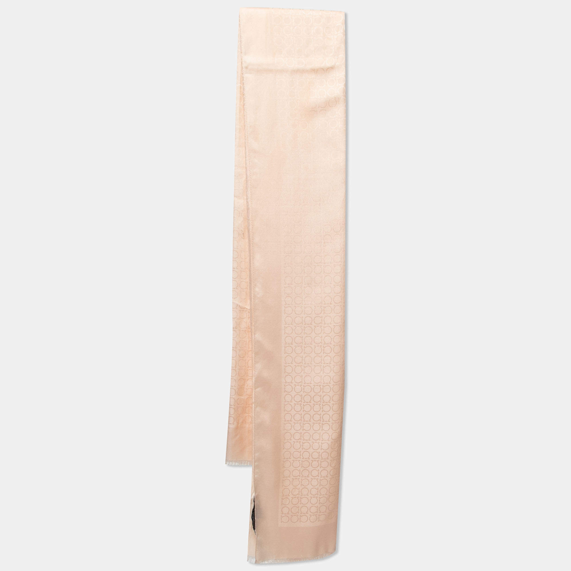 Salvatore Ferragamo Peach Gancini Pattern Silk & Wool Scarf