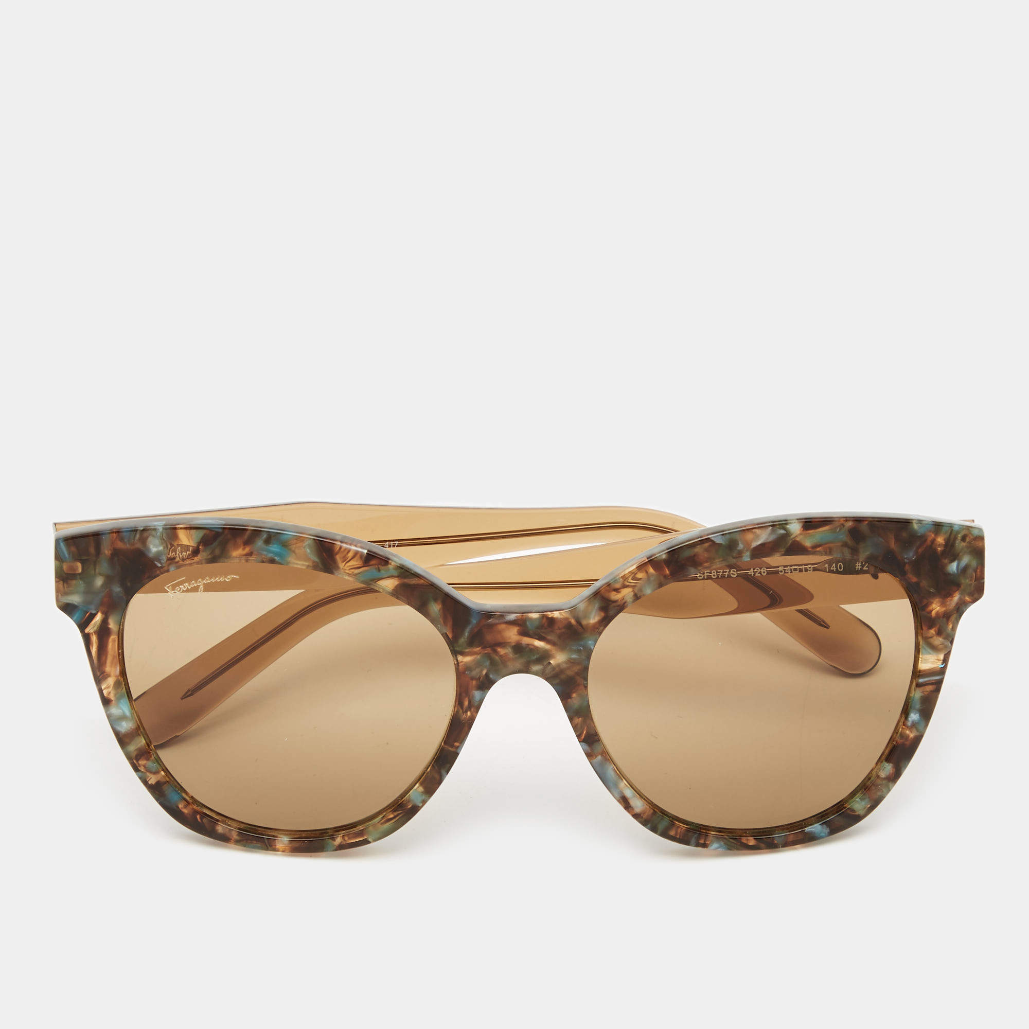 Pre Owned Salvatore Ferragamo Brown SF877S Cat Eye Sunglasses