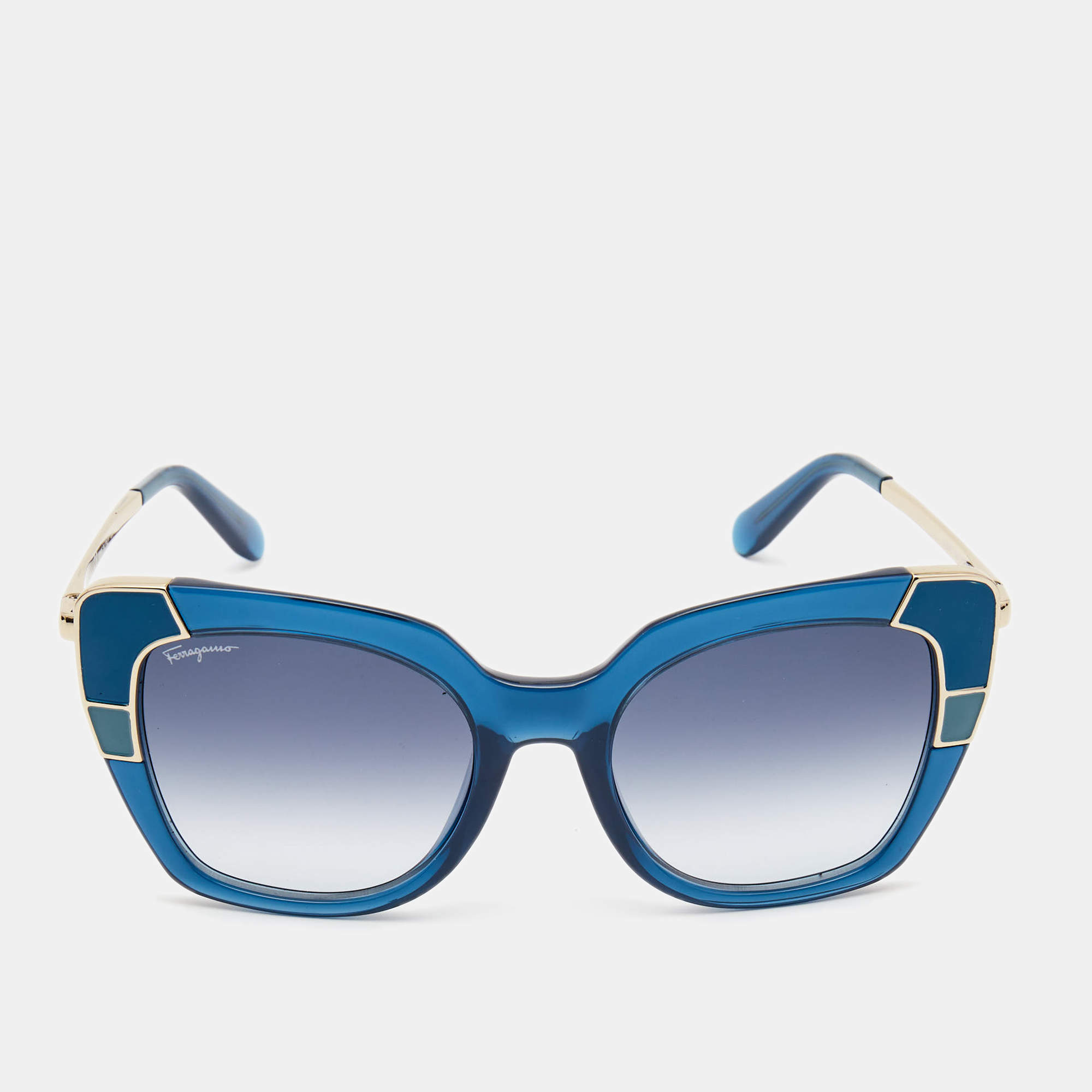 Pre Owned Salvatore Ferragamo Blue/Gold Metal Frame Gradient Sunglasses