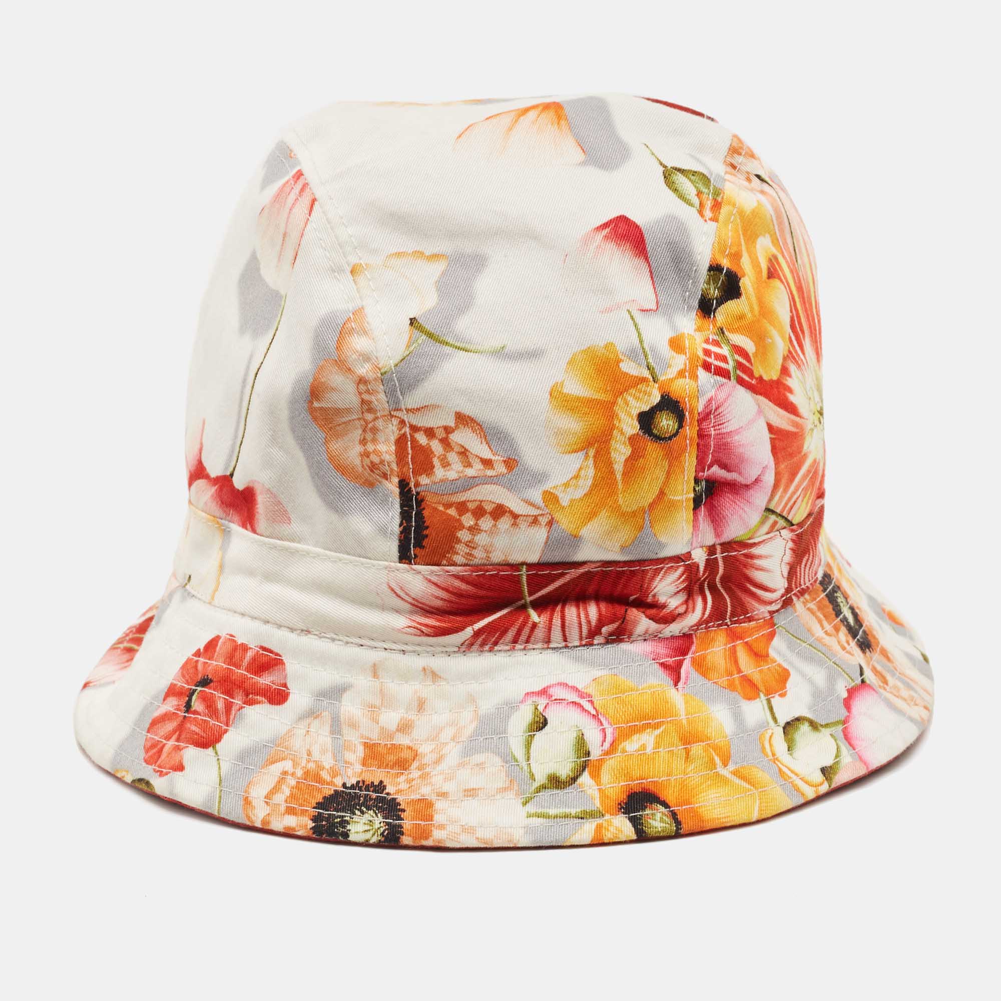 Salvatore Ferragamo Multicolor Floral Print Cotton Bucket Hat