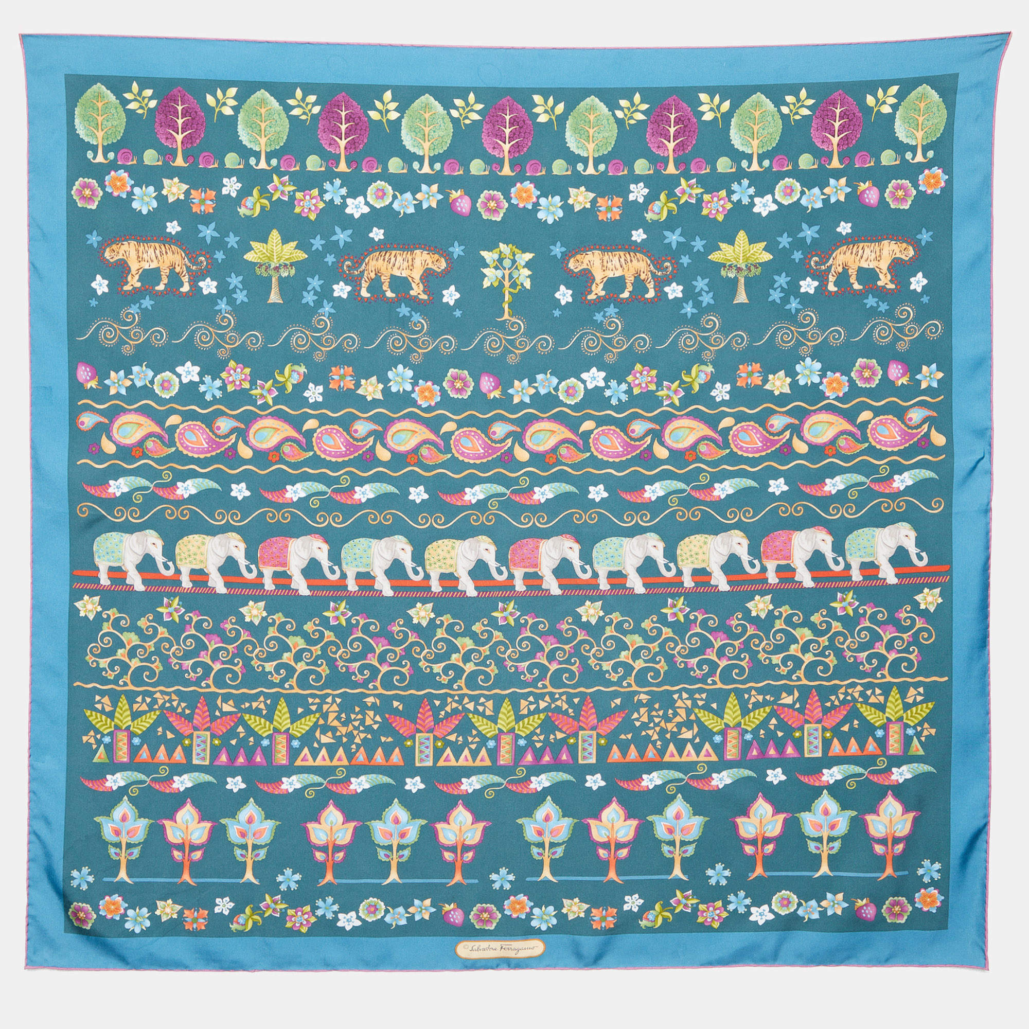 Salvatore Ferragamo Dark Green Printed Silk Square Scarf