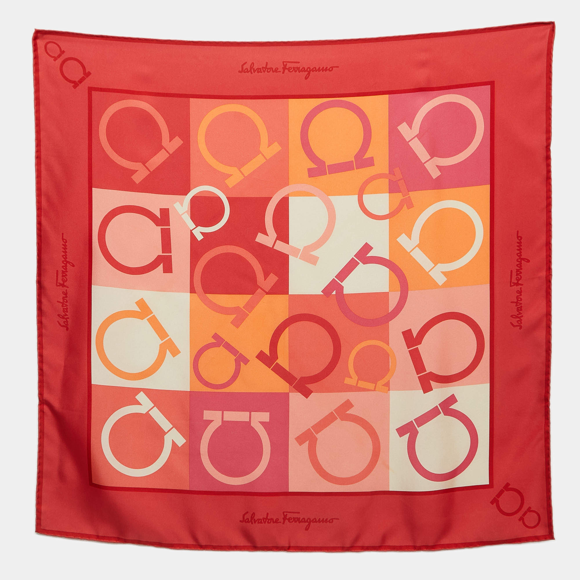 Salvatore Ferragamo Pink Logo Print Silk Square Scarf