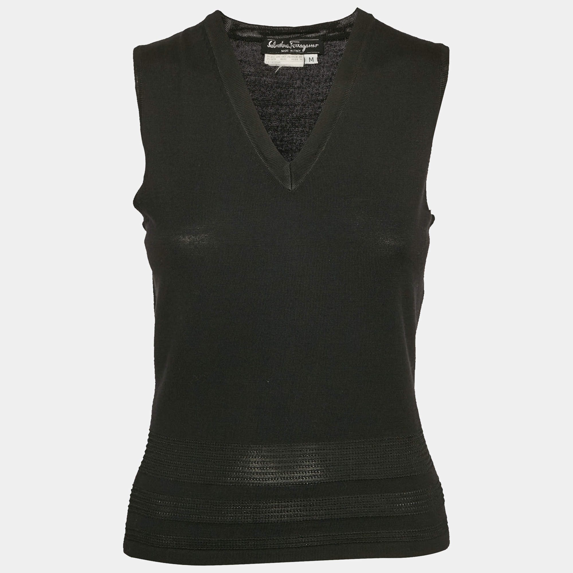 Salvatore Ferragamo Black Wool Knit Sweater Vest M