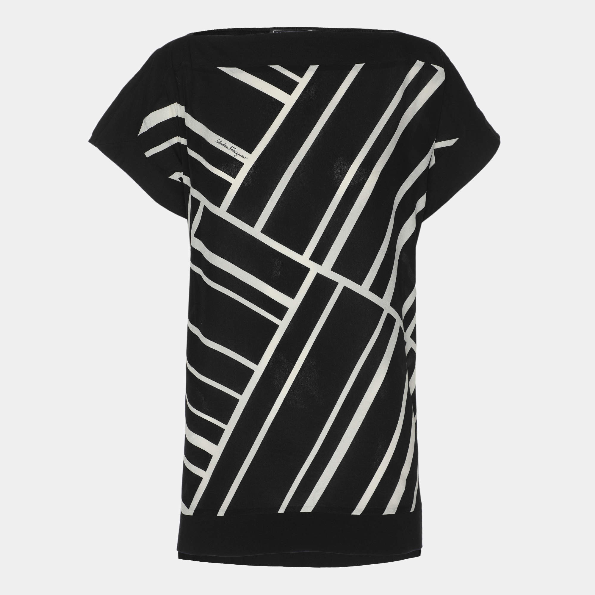 Salvatore Ferragamo Black Printed Cotton Tunic L