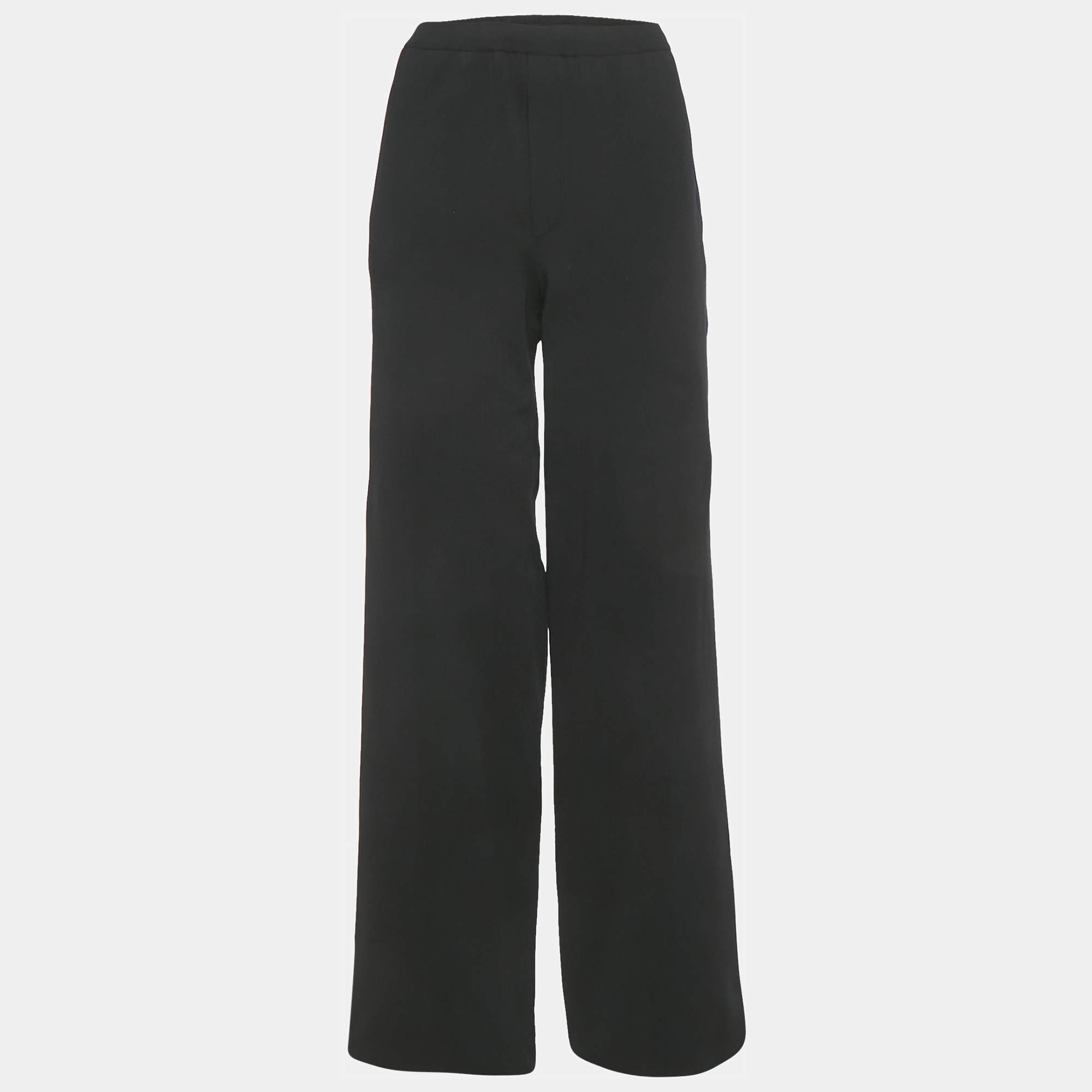 Pre Owned Salvatore Ferragamo Black Jersey Stretch Waist Wide Leg Trousers M