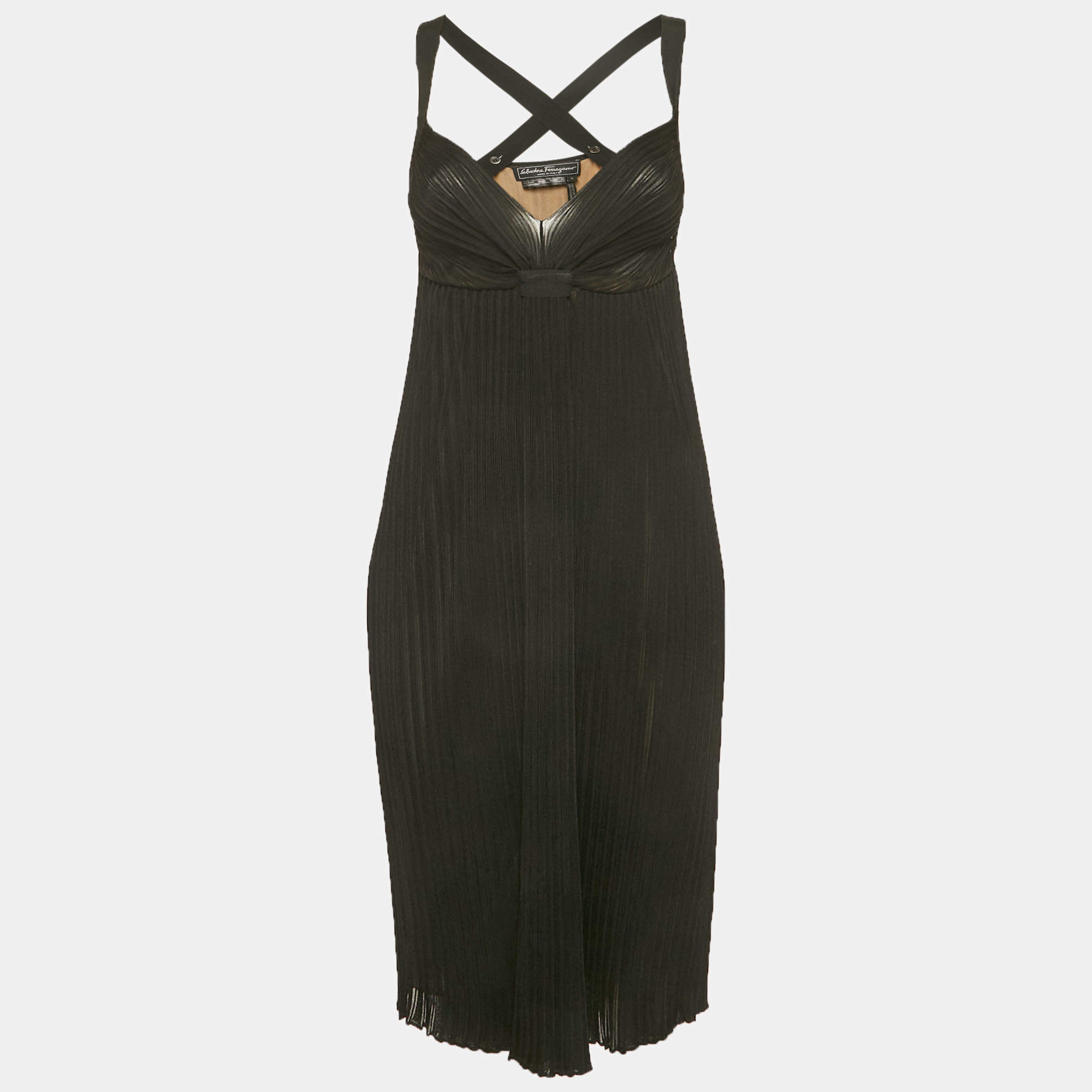 Pre Owned Salvatore Ferragamo Black Rib Knit Strappy Dress S