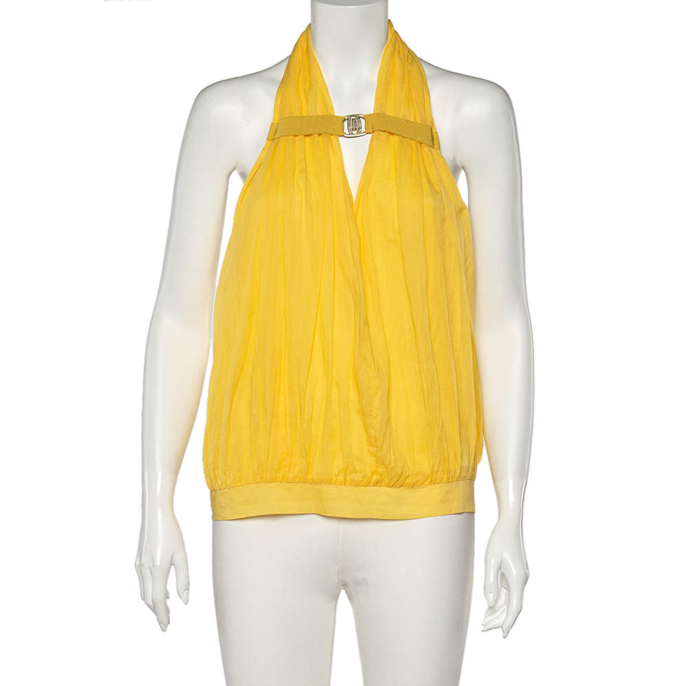 مملوكة مسبقًا Salvatore Ferragamo Yellow Cotton Halterneck Top M
