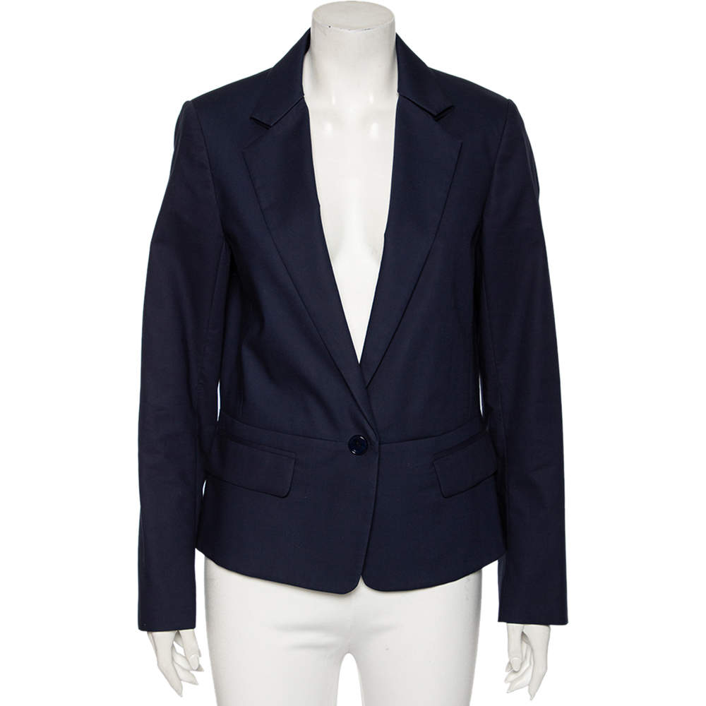 Pre Owned Salvatore Ferragamo Navy Blue Cotton Single Breasted Blazer L
