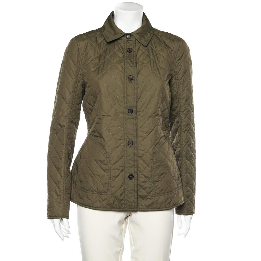 Pre Owned Salvatore Ferragamo Military Green Nylon & Printed Silk Quilted Reversible Jacket M