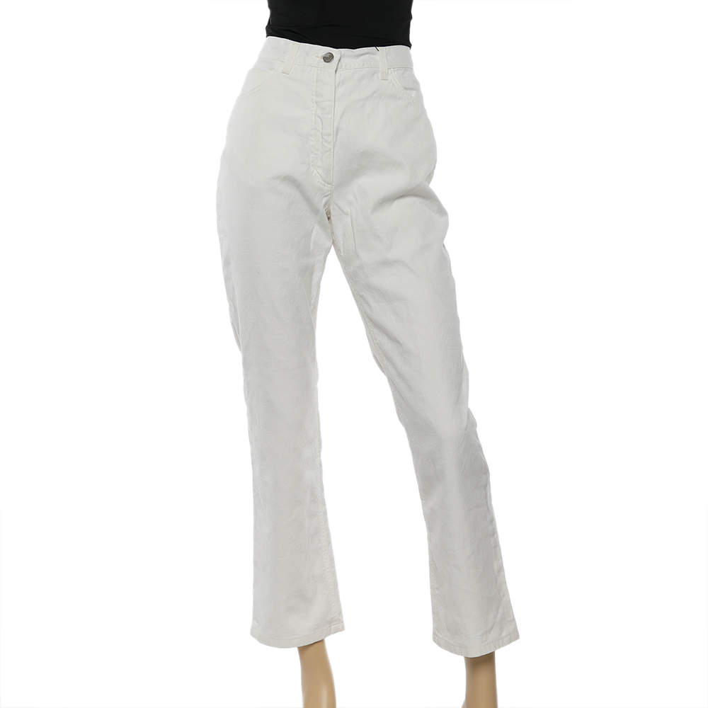 Pre Owned Salvatore Ferragamo Vintage White Gancini Pattern Denim Straight Leg Jeans M