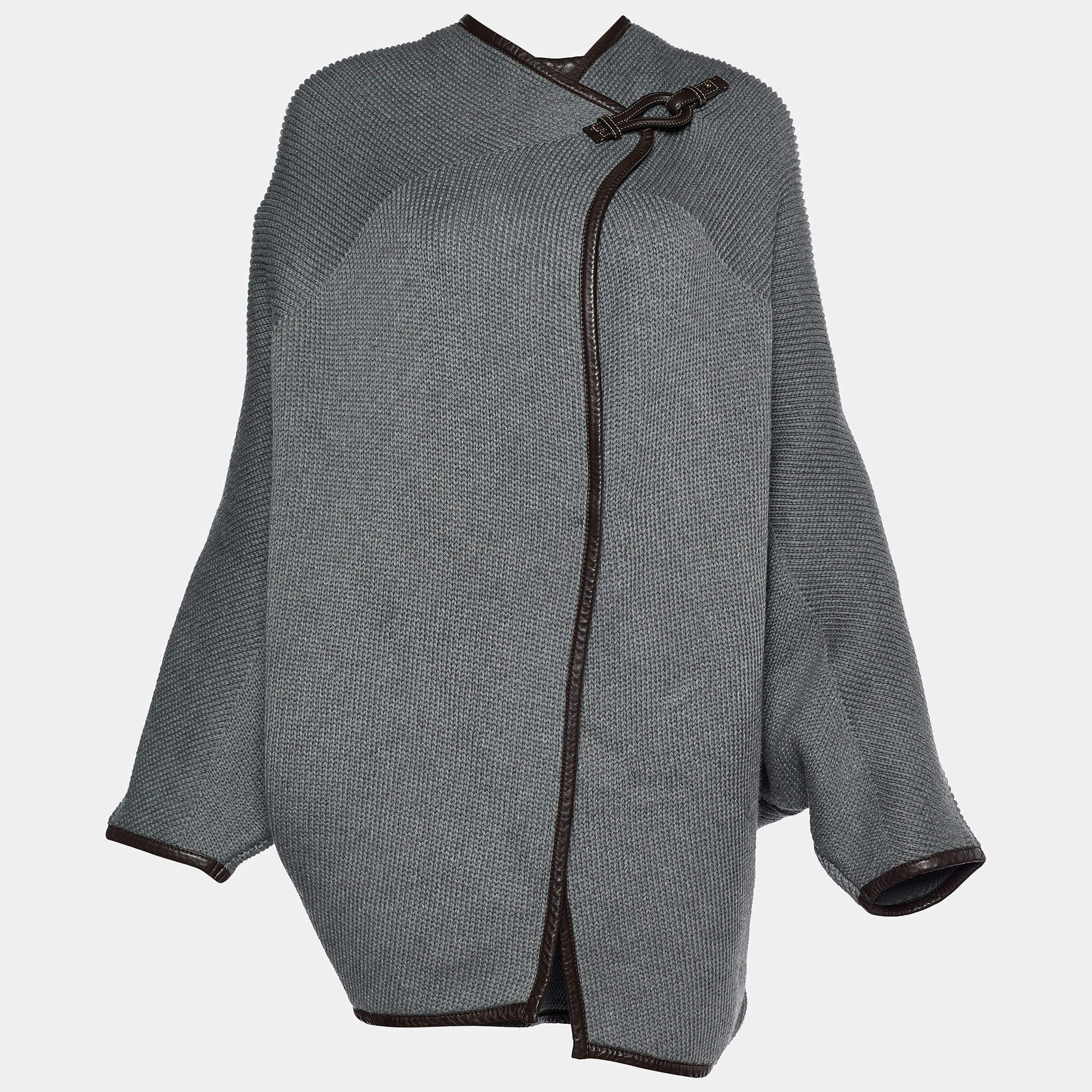 Pre Owned Salvatore Ferragamo Grey Wool Strip Detail Sweater S