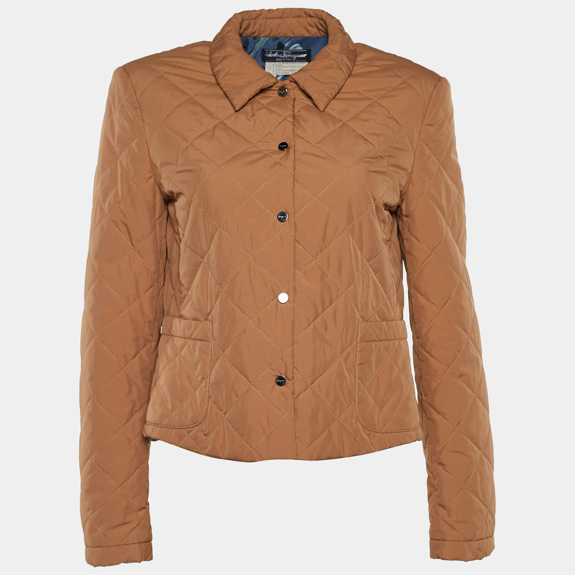 Salvatore Ferragamo Beige Quilted Nylon Button Front Jacket M