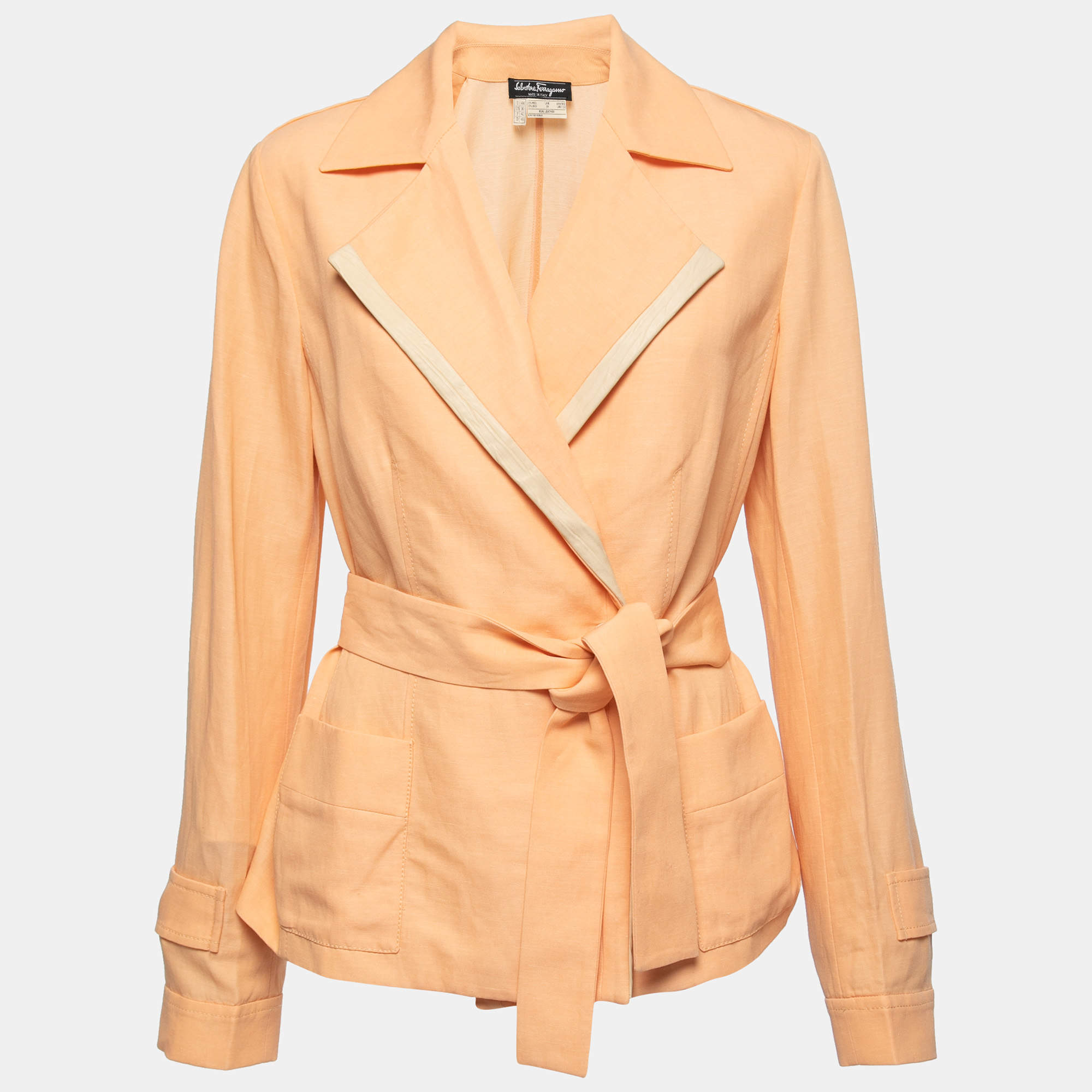 Salvatore Ferragamo Orange Wool & Linen Belted Blazer M