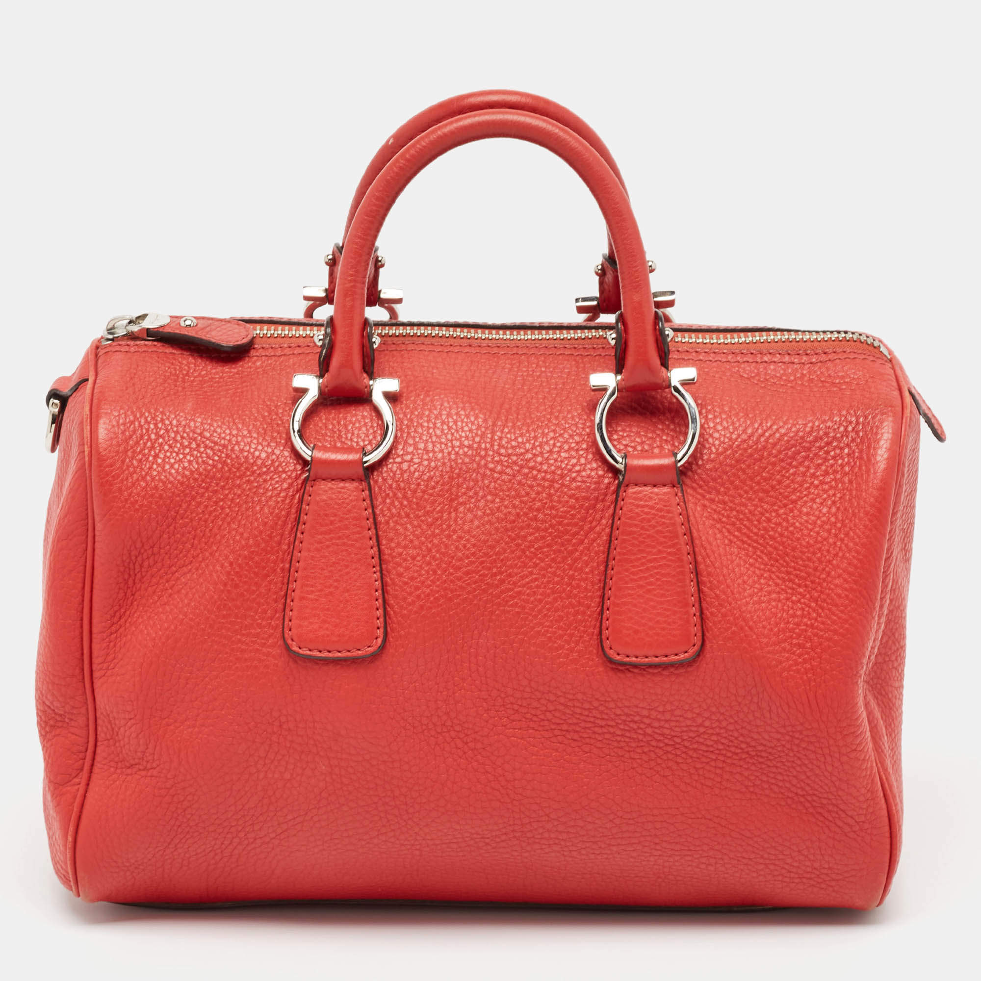 Pre Owned Salvatore Ferragamo Red Leather Isabel Boston Bag