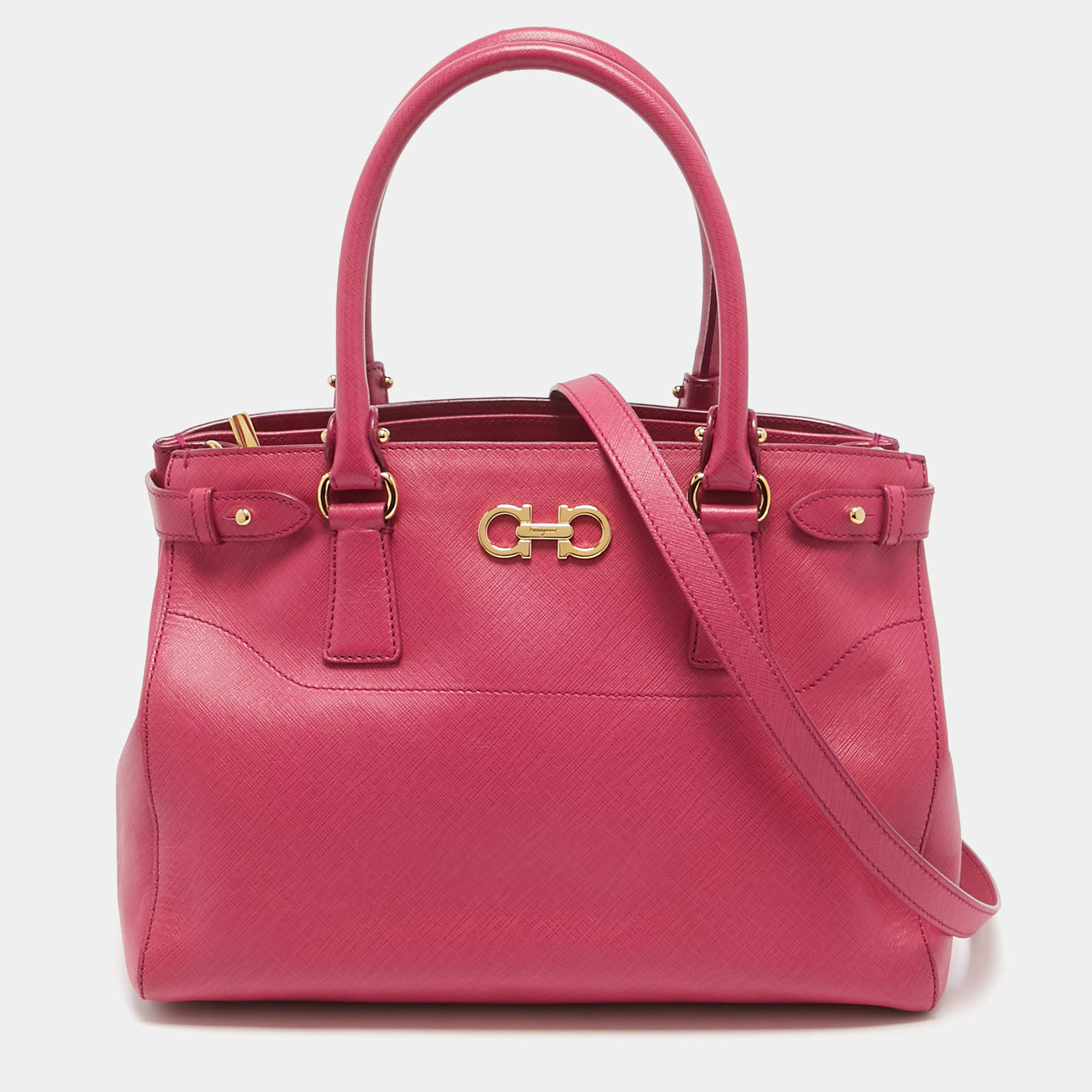 Pre Owned Salvatore Ferragamo Fuchsia Leather Beky Tote
