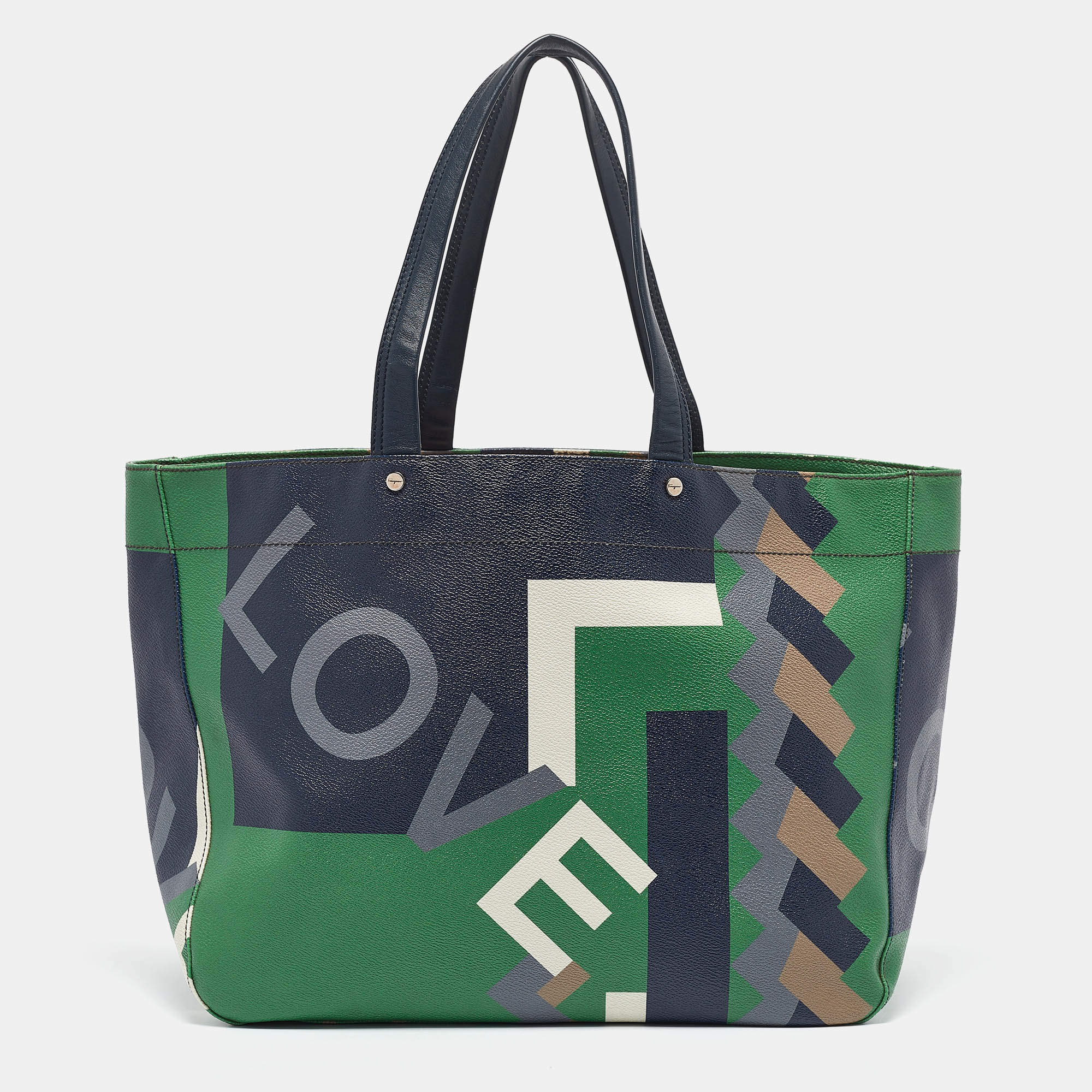 Pre Owned Salvatore Ferragamo Multicolor Printed Leather Shopper Tote