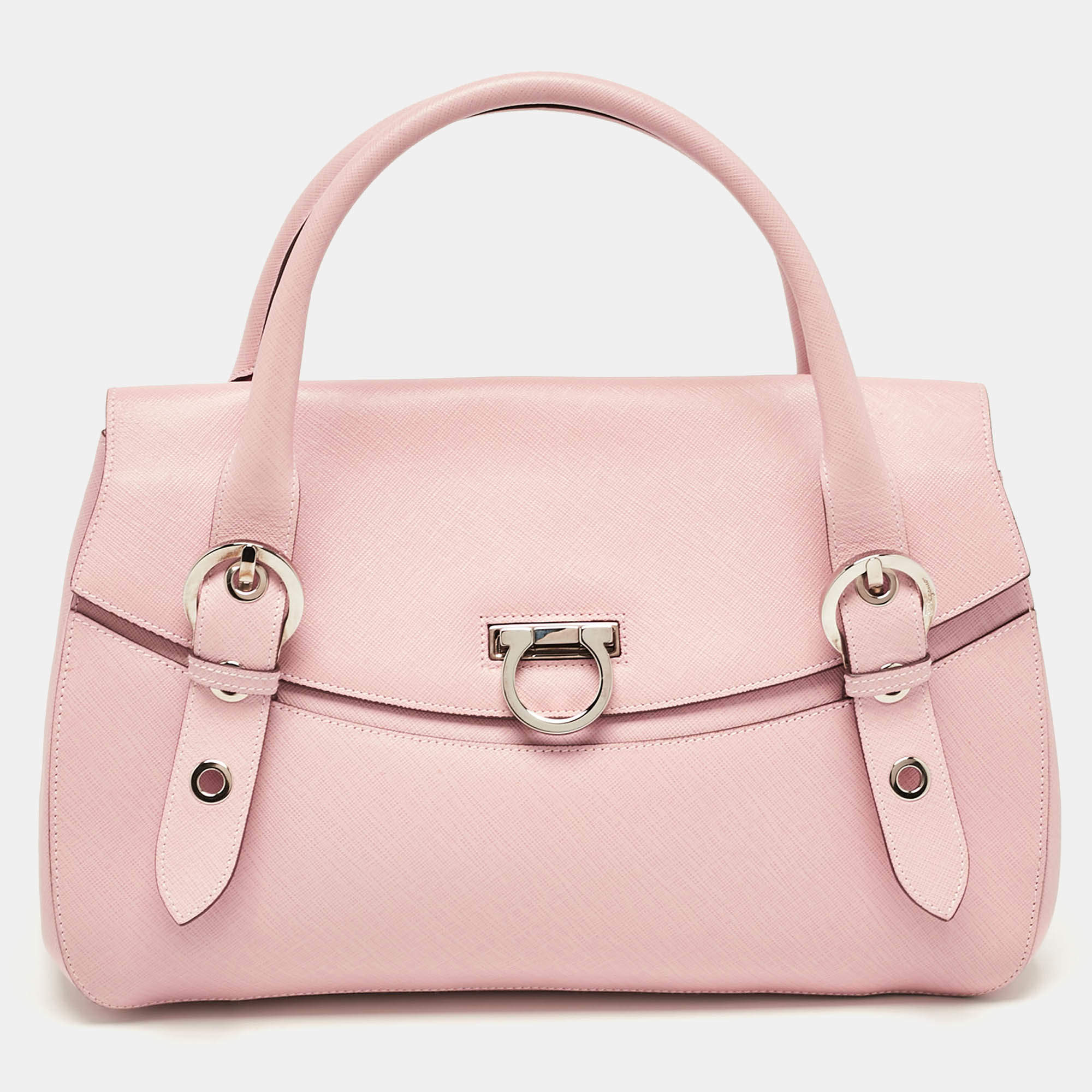 Pre Owned Salvatore Ferragamo Pink Leather Gancini Satchel