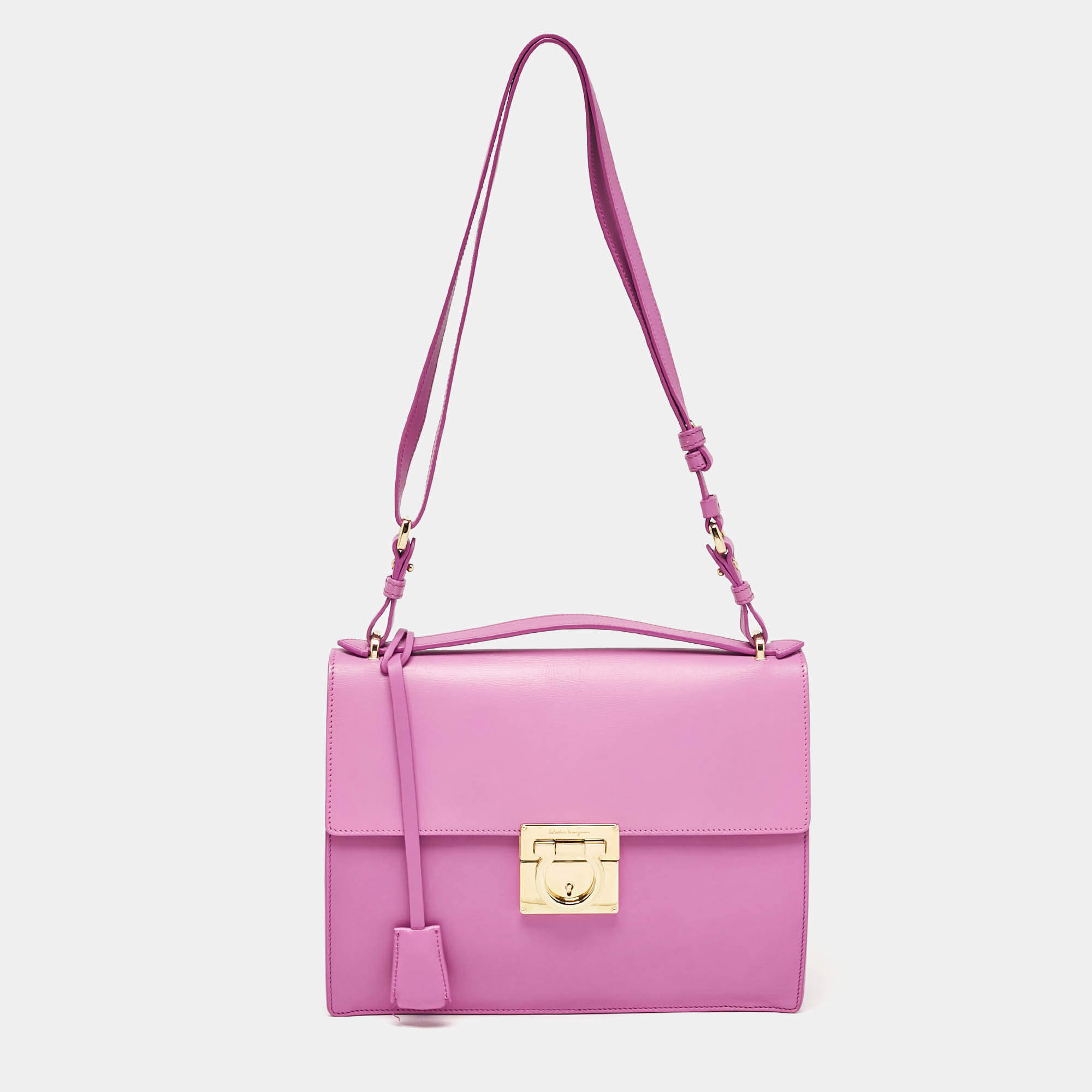 Pre Owned Salvatore Ferragamo Fuchsia Leather Marisol Top Handle Bag