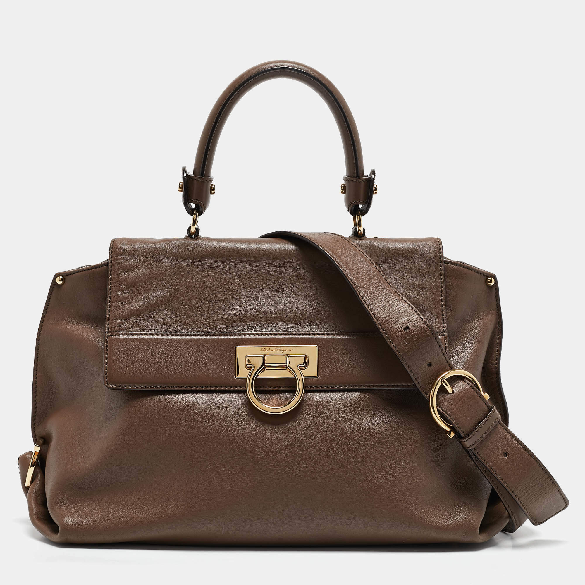 Salvatore Ferragamo Beige Leather Medium Sofia Top Handle Bag