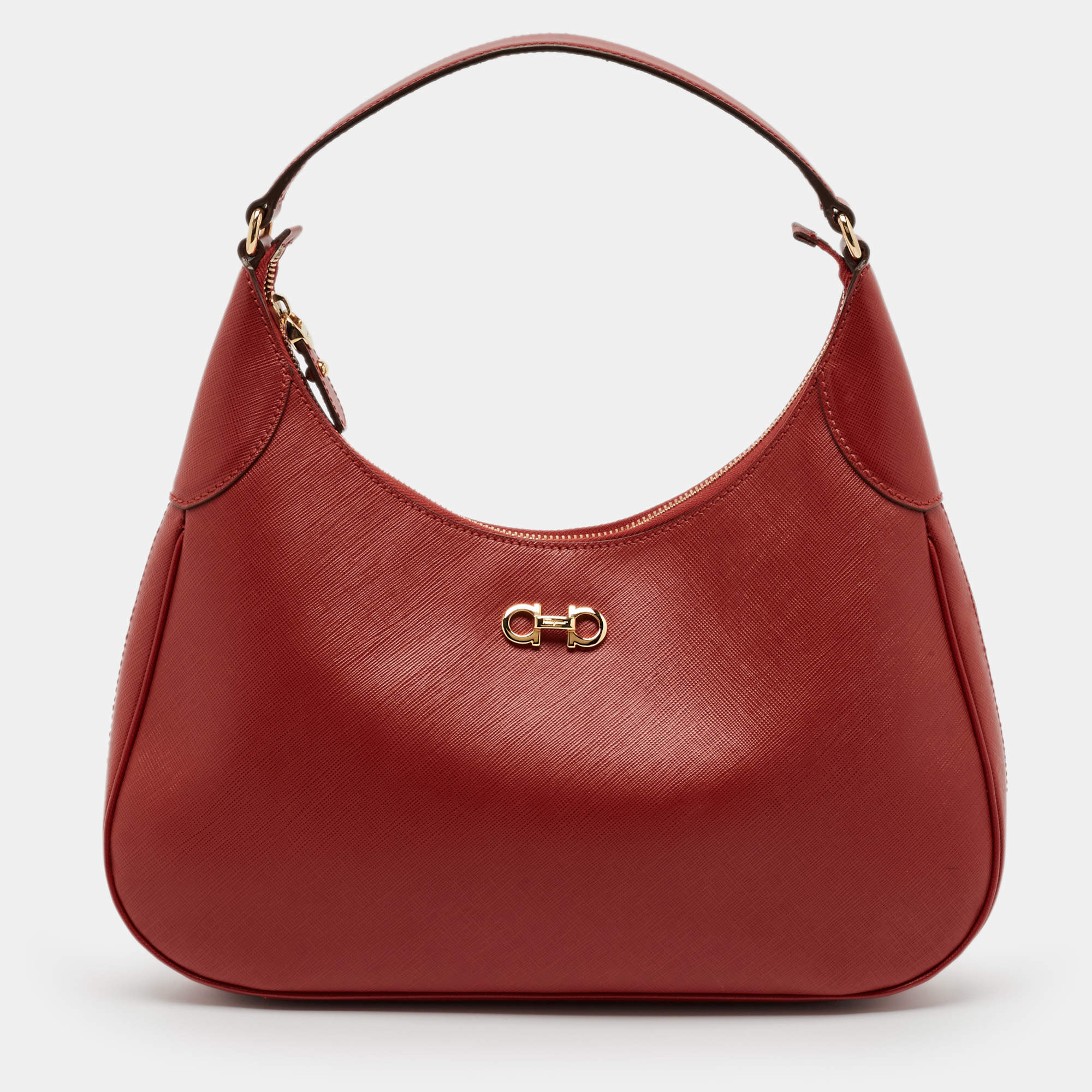 Salvatore Ferragamo Red Leather Gancini Romana Hobo