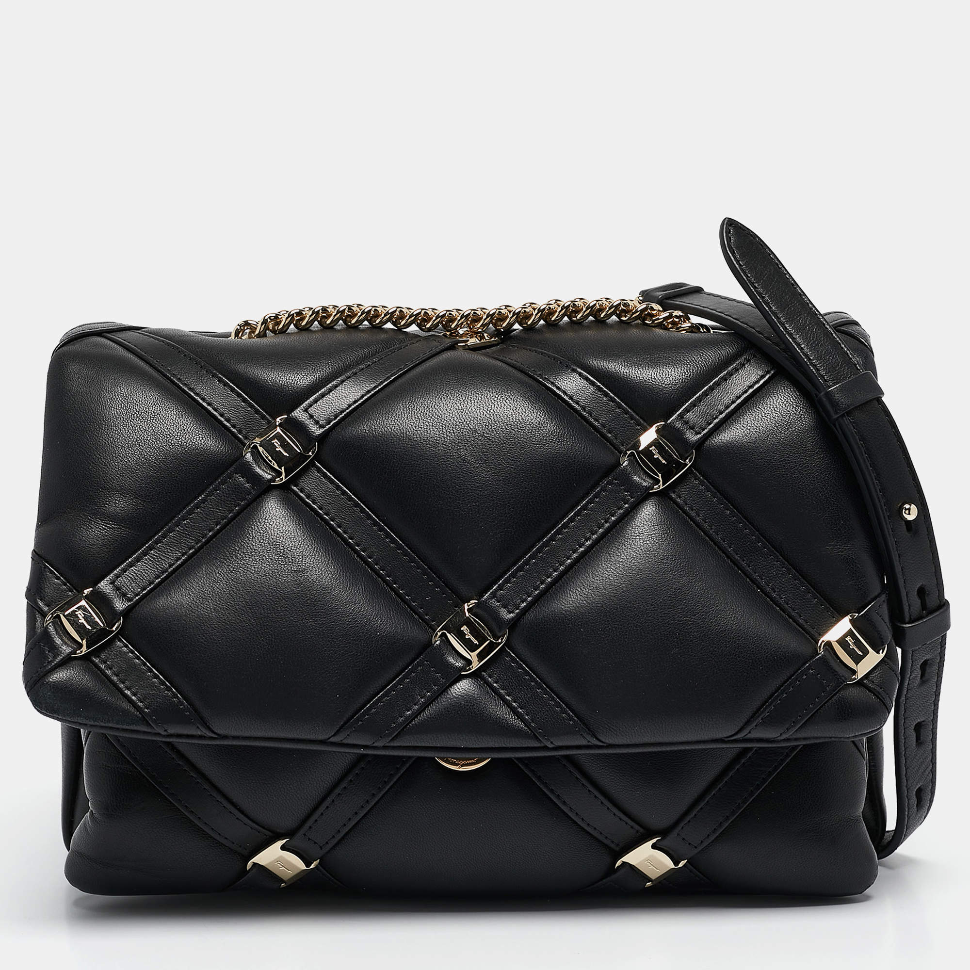 Salvatore Ferragamo Black Quilted Leather Vara Soft Shoulder Bag