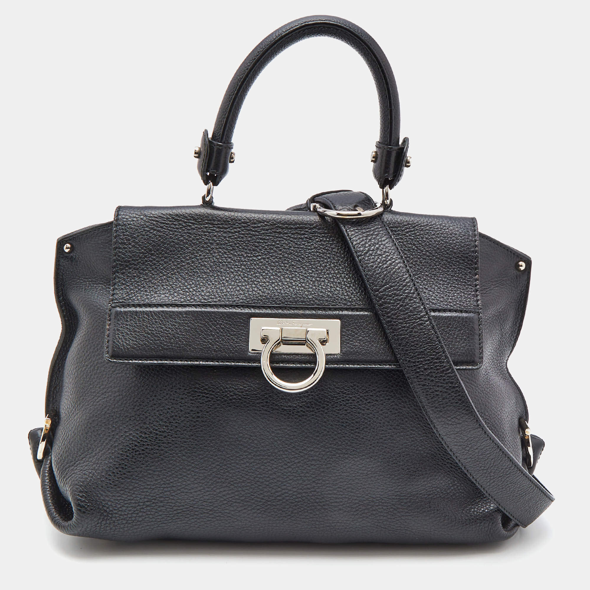 Salvatore Ferragamo Black Leather Medium Sofia Top Handle Bag