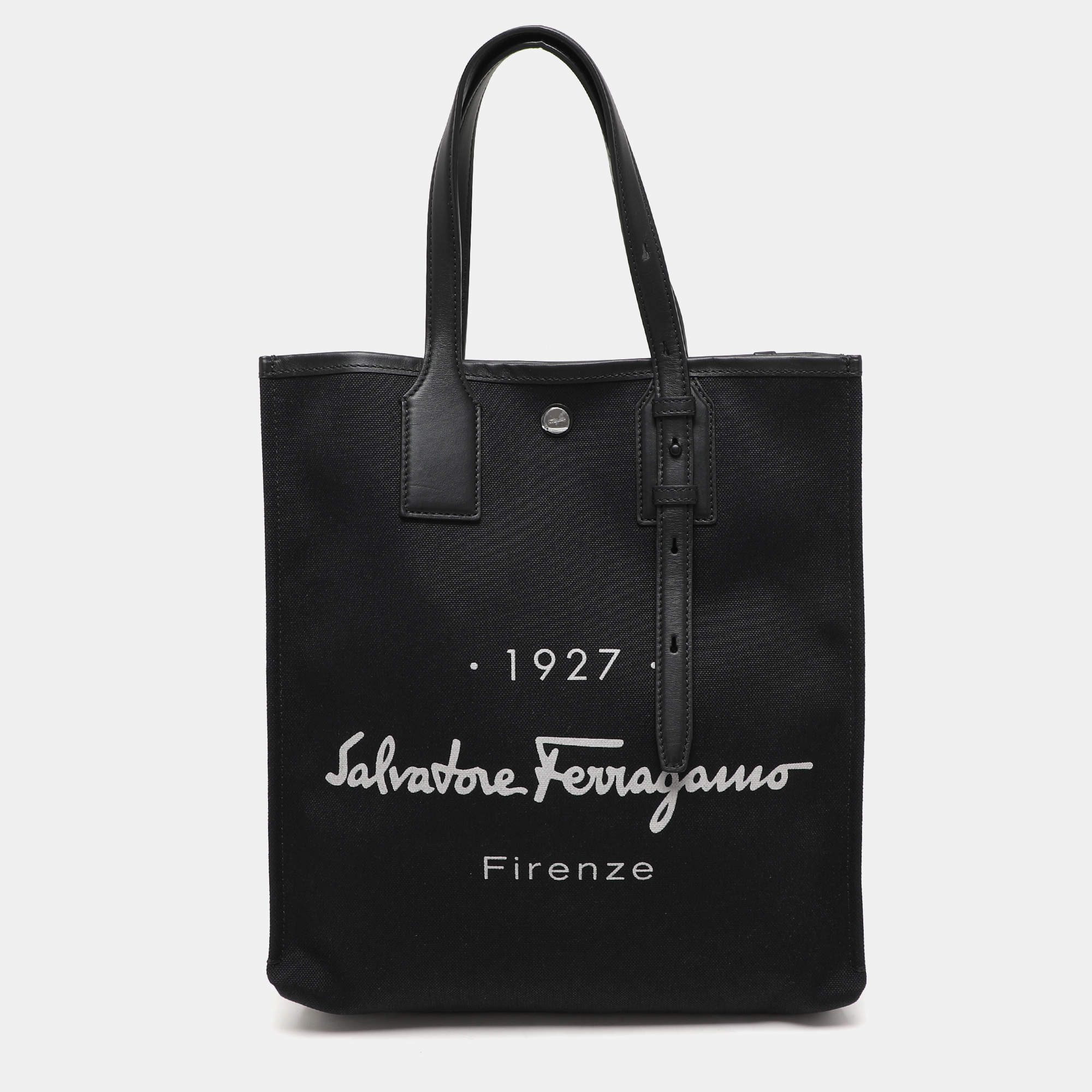 Salvatore Ferragamo Black Canvas and Leather Shopper Tote