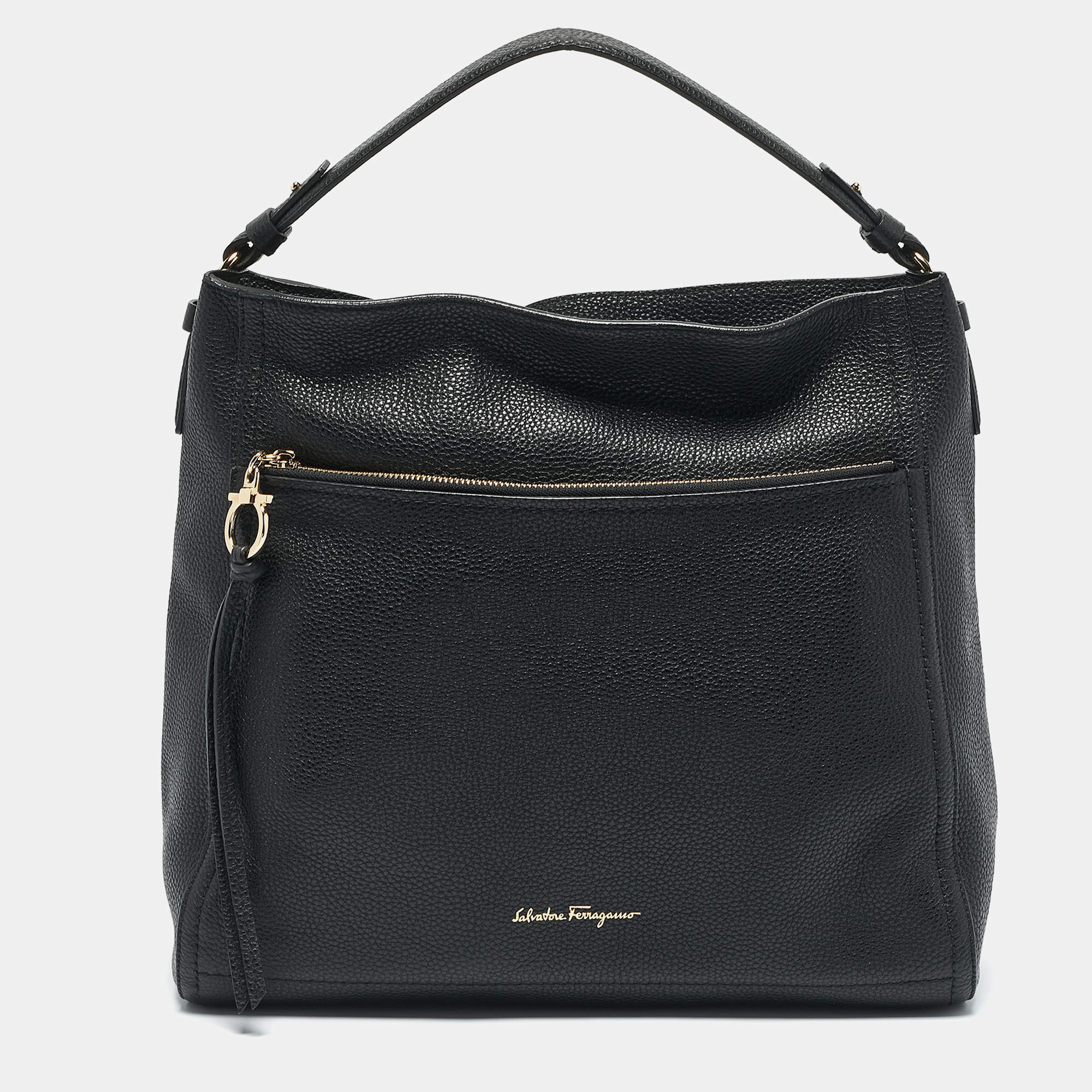 Salvatore Ferragamo Black Leather Ally Hobo