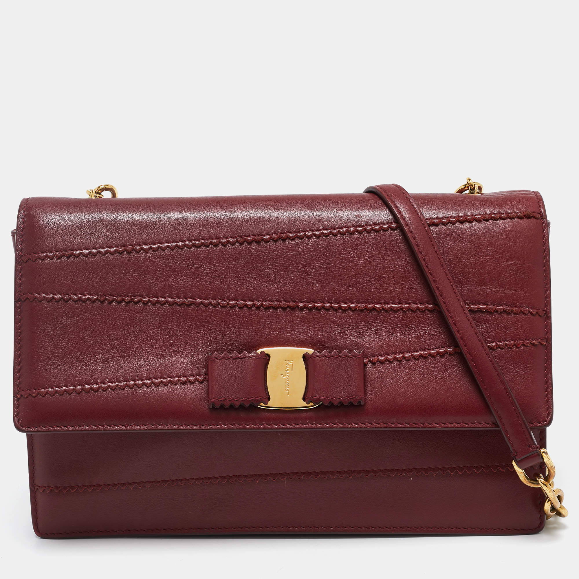 Salvatore Ferragamo Dark Red Leather Ginny Shoulder Bag