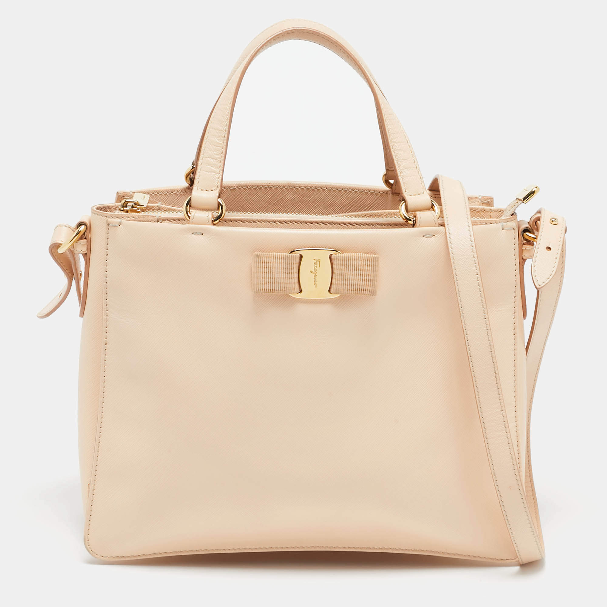 Salvatore Ferragamo Beige Leather Tracey Tote