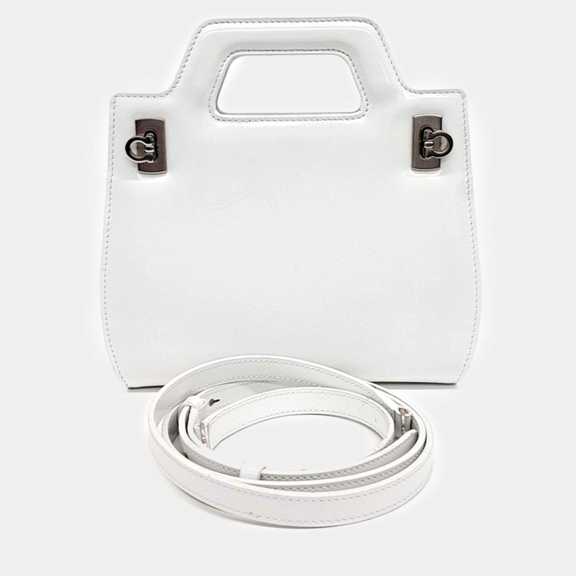 Salvatore Ferragamo White Leather Wanda Mini Tote 