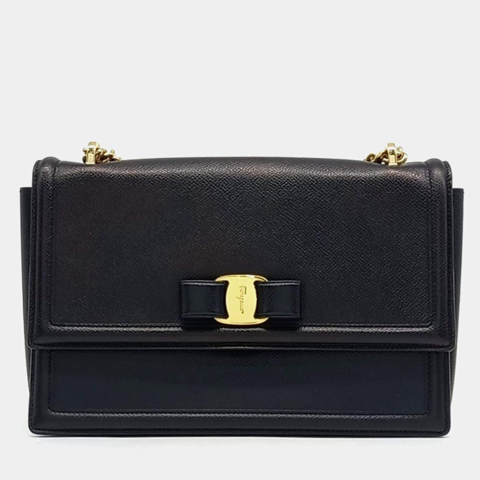 Salvatore Ferragamo Black Leather Barazini Crossbody Bag