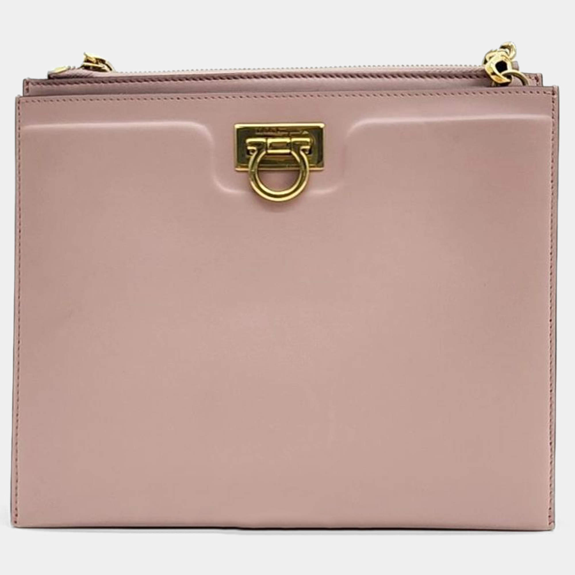 Salvatore Ferragamo Pink Leather Trifolio Small Crossbody Bag