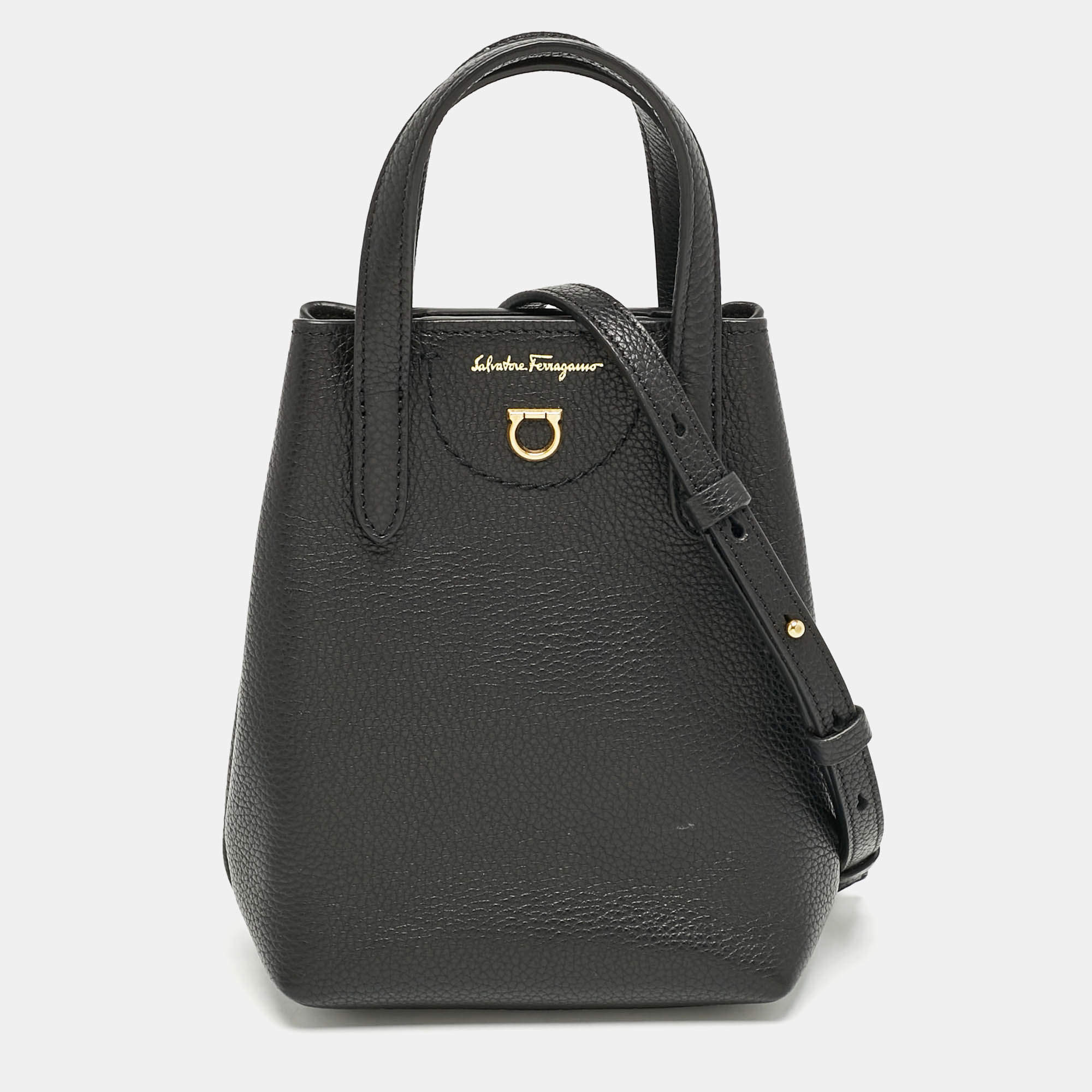 Salvatore Ferragamo Black Leather Mini Travel Tote
