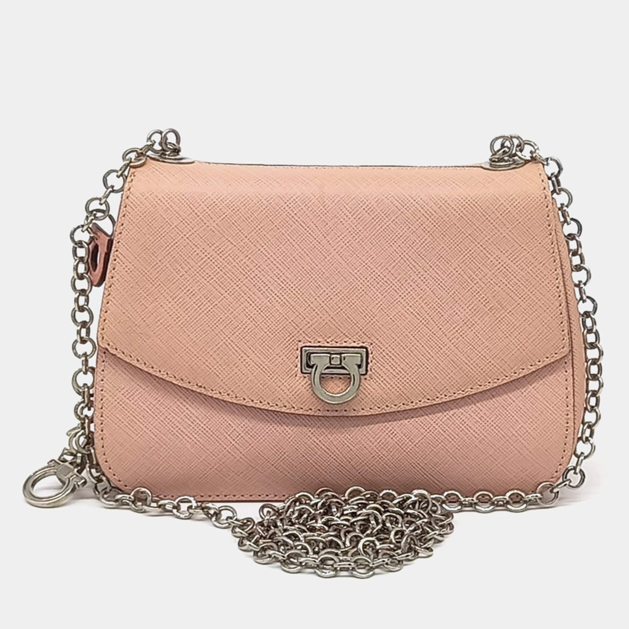 Salvatore Ferragamo Pink Leather Gancini Chain Crossbody Bag