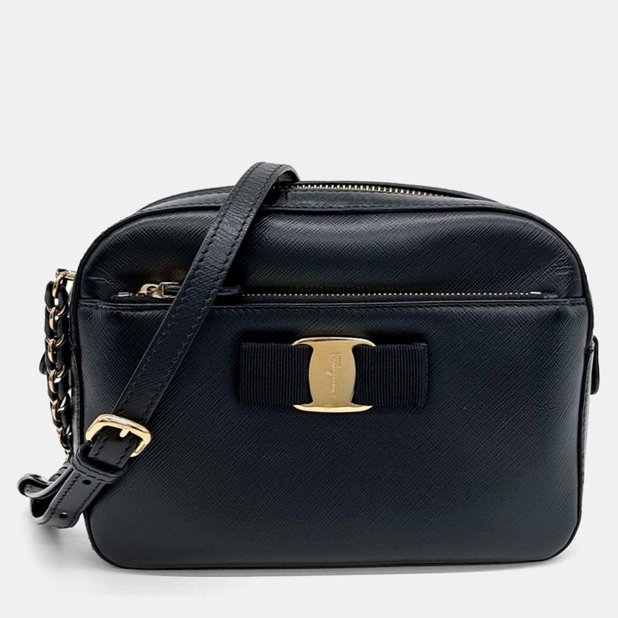 Salvatore Ferragamo Black Leather Lydia Camera Bag