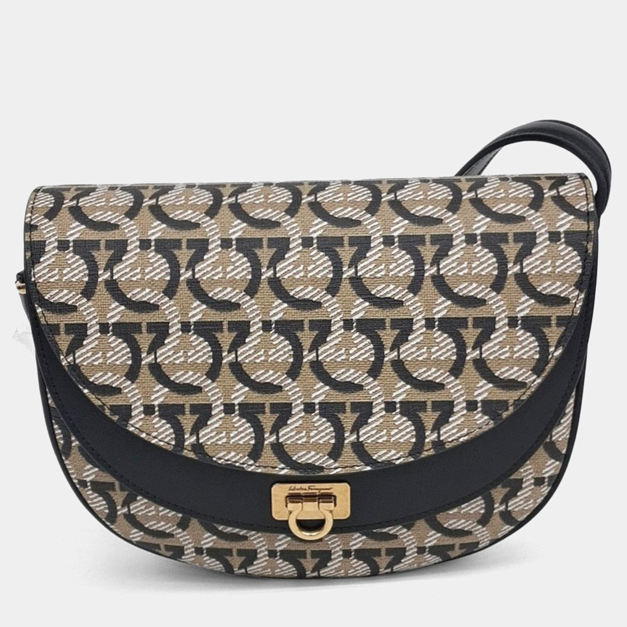 Salvatore Ferragamo Coated Canvas Leather All Gancini Crossbody Bag