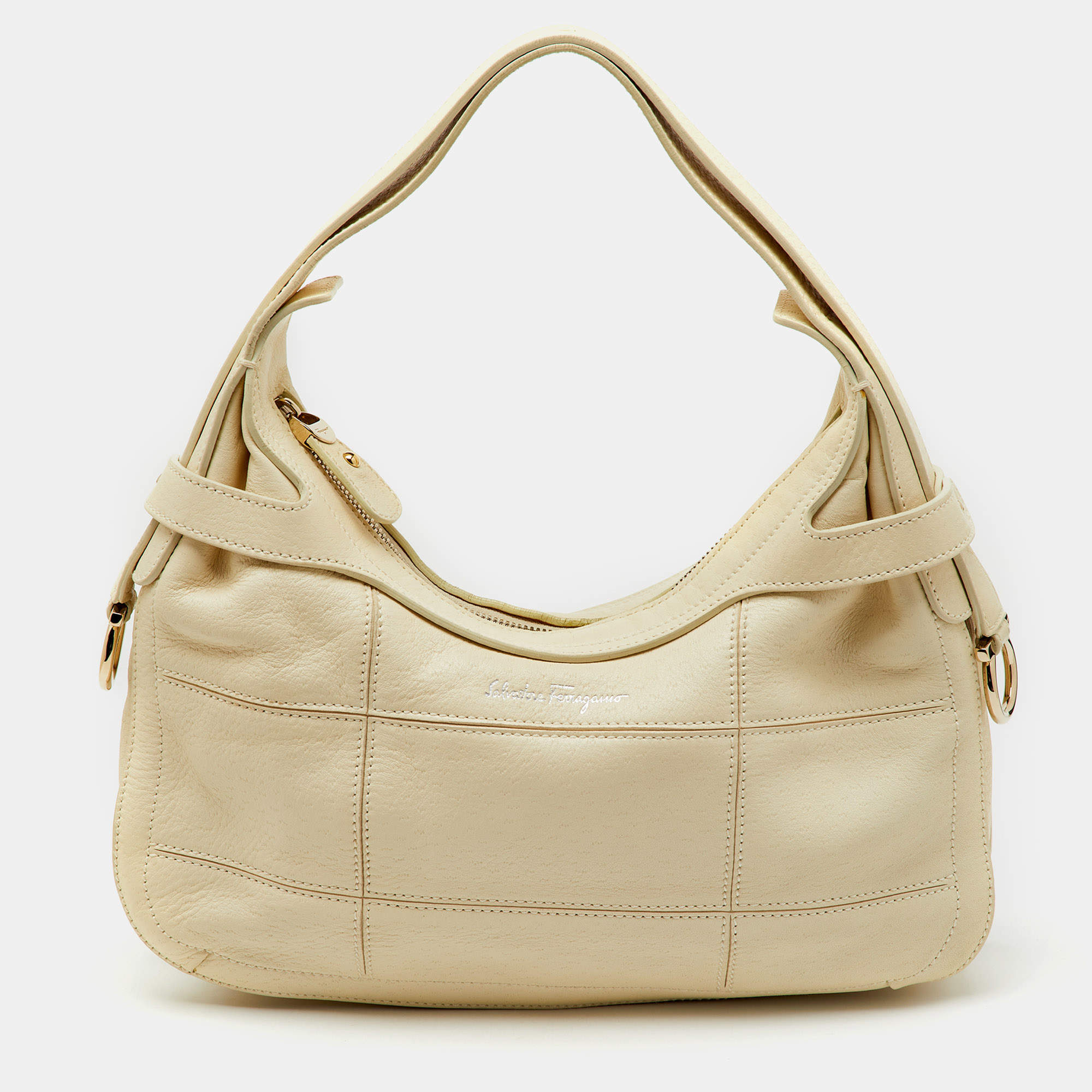 Salvatore Ferragamo Cream Leather Hobo