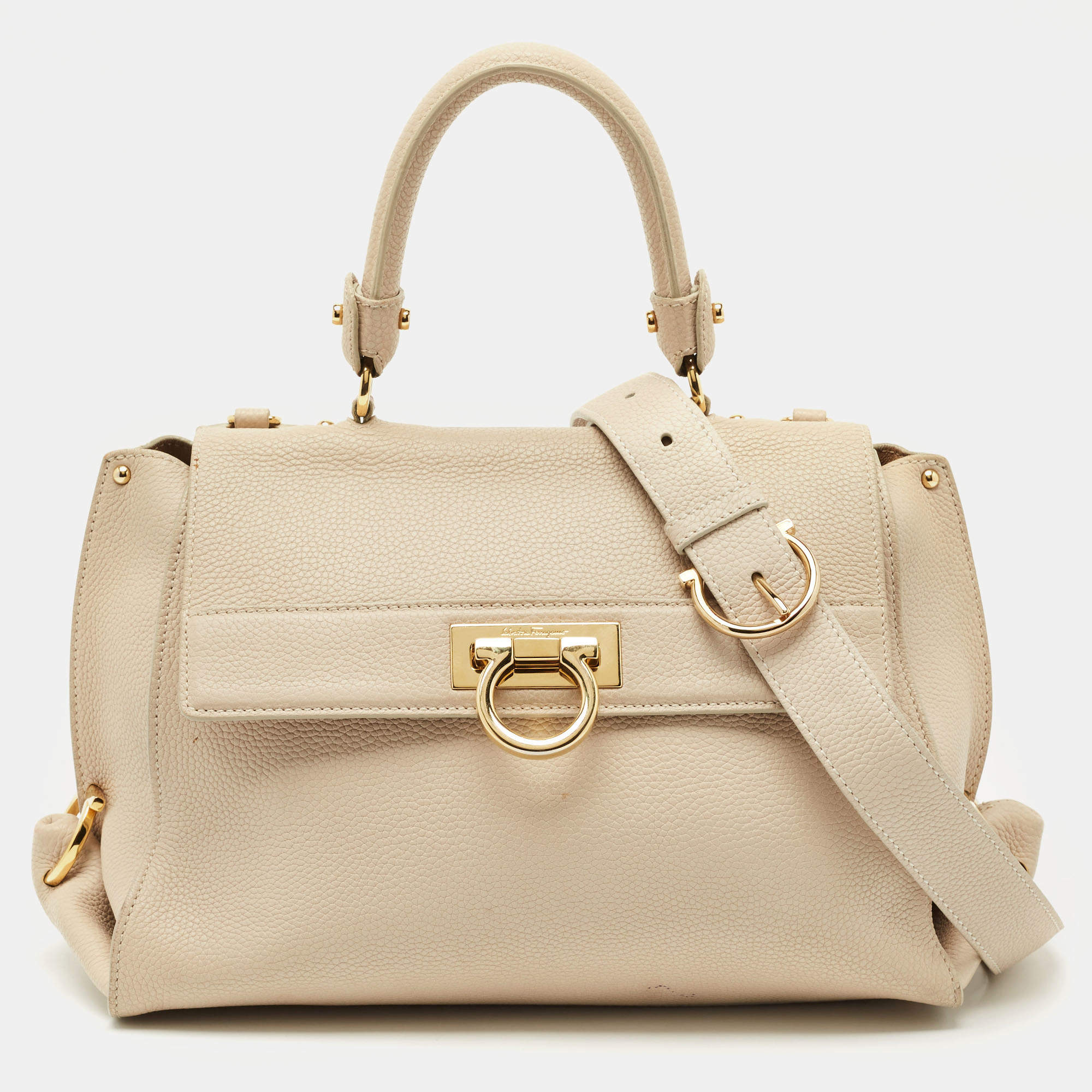 Pre Owned Salvatore Ferragamo Beige Leather Medium Sofia Top Handle Bag