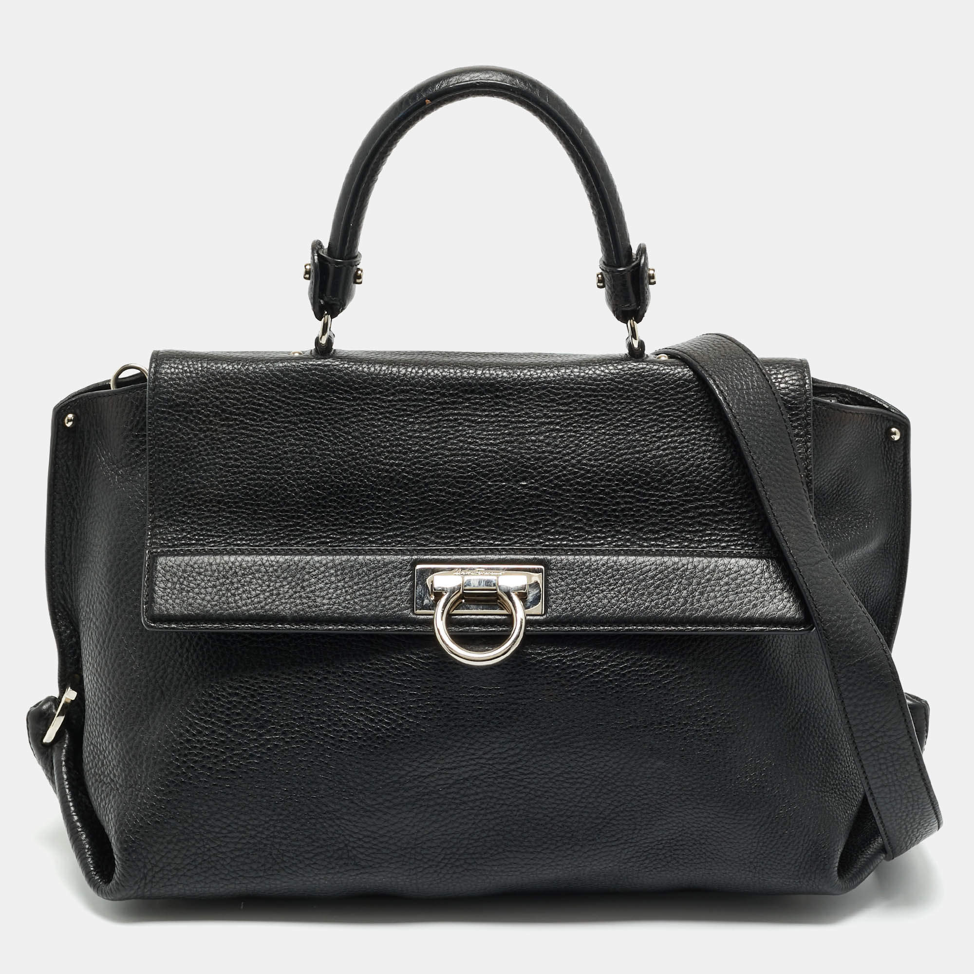 Salvatore Ferragamo Black Leather Large Sofia Top Handle Bag