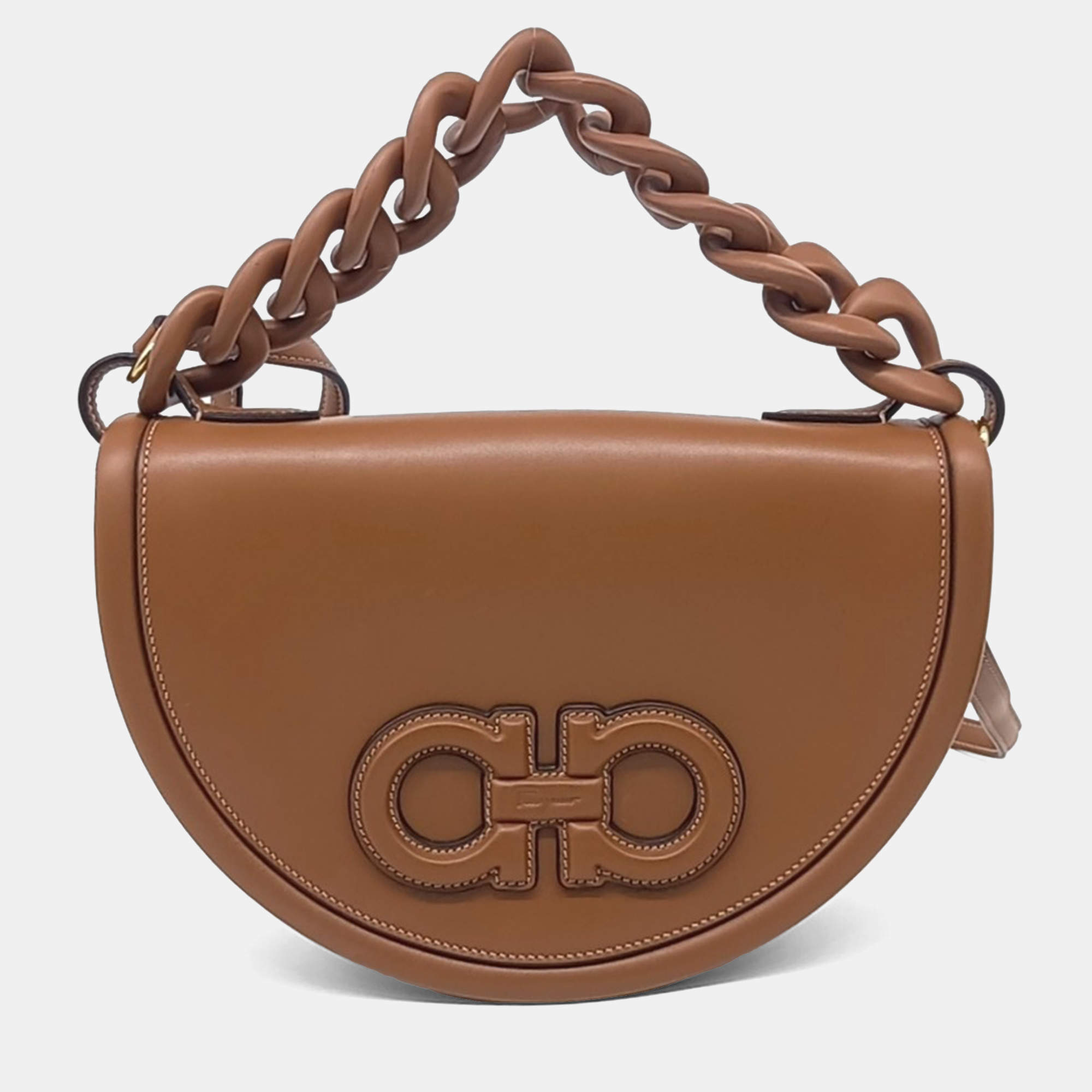Pre Owned Salvatore Ferragamo Brown Leather Aura Bag