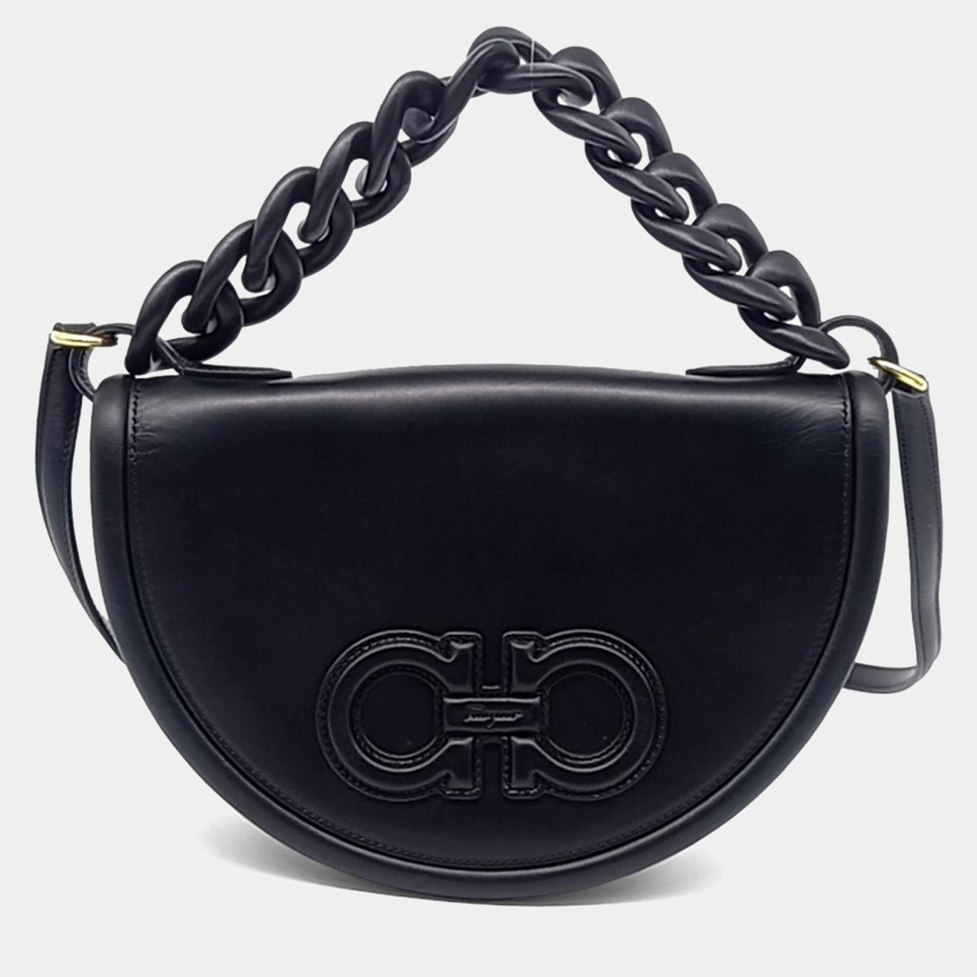 Pre Owned Salvatore Ferragamo Black Leather Aura Bag