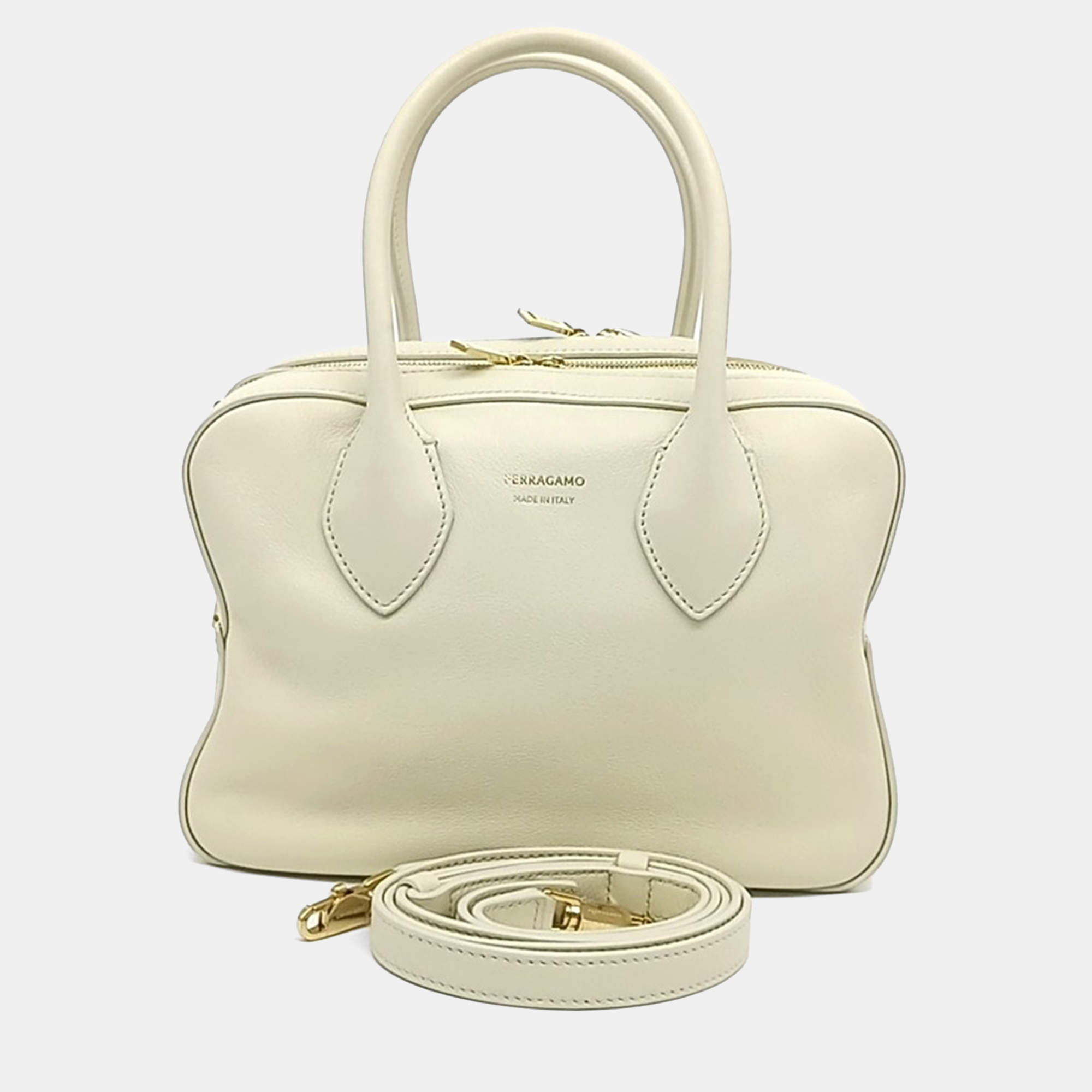 Pre Owned Salvatore Ferragamo White Leather tote and shoulder bag