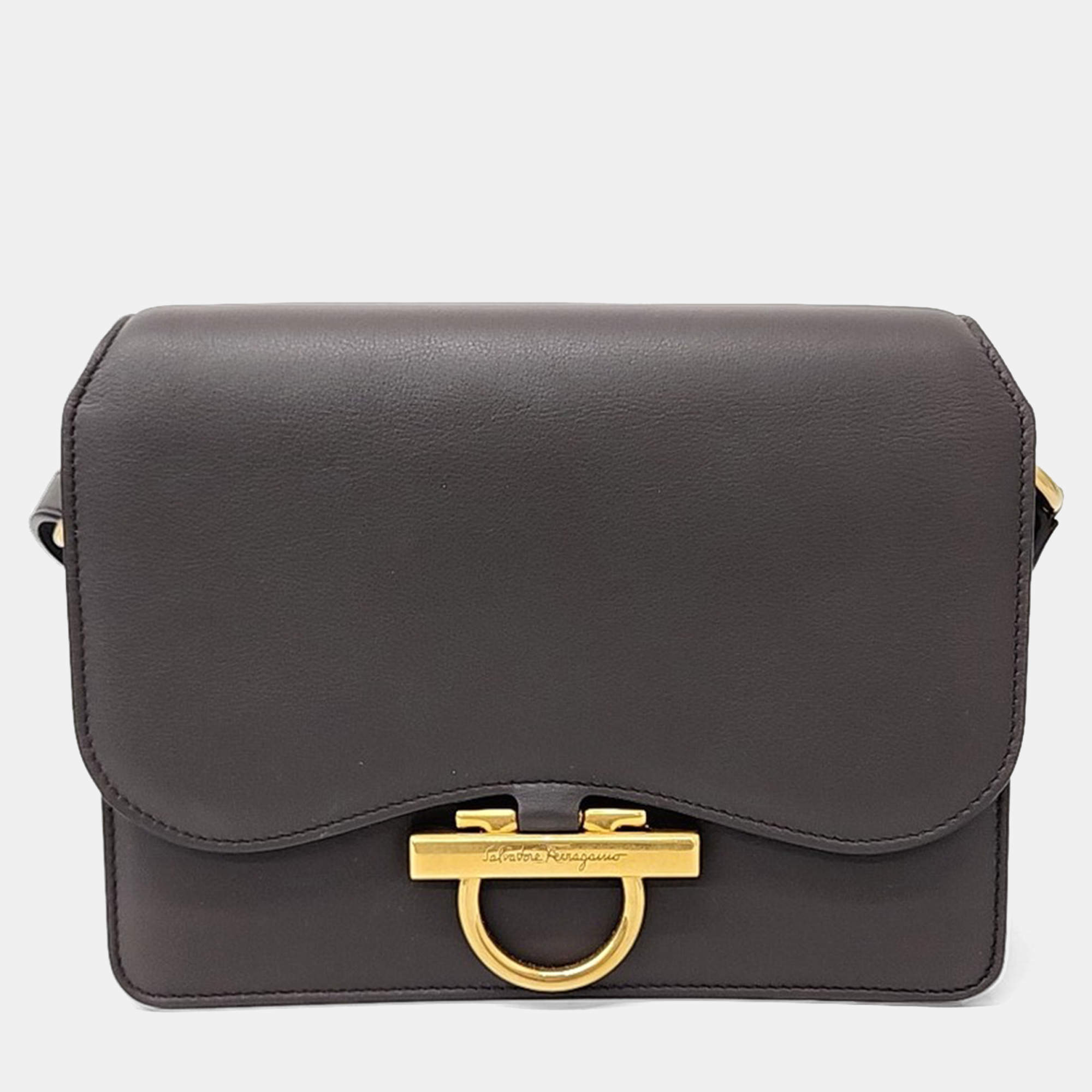 Pre Owned Salvatore Ferragamo Brown Leather Joan Crossbody Bag