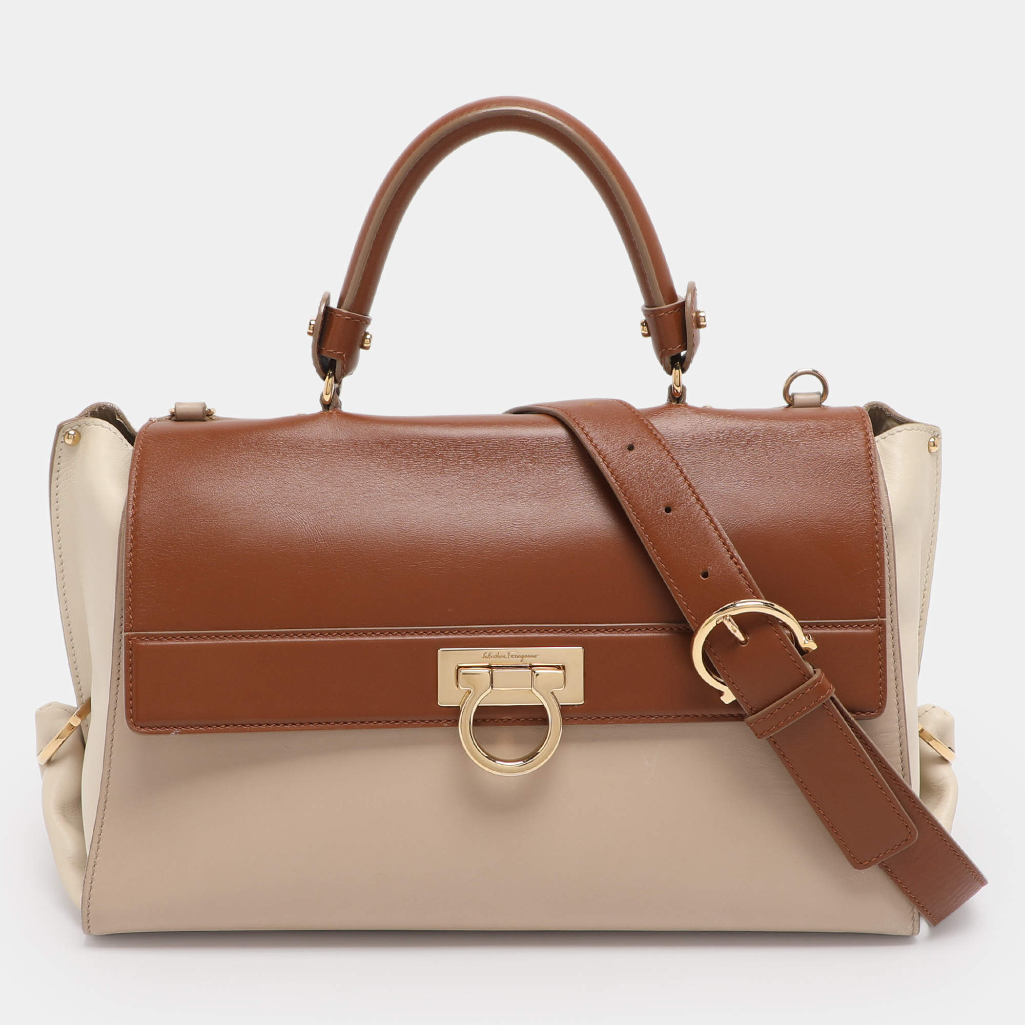 Pre Owned Salvatore Ferragamo Tricolor Leather Large Sofia Top Handle Bag