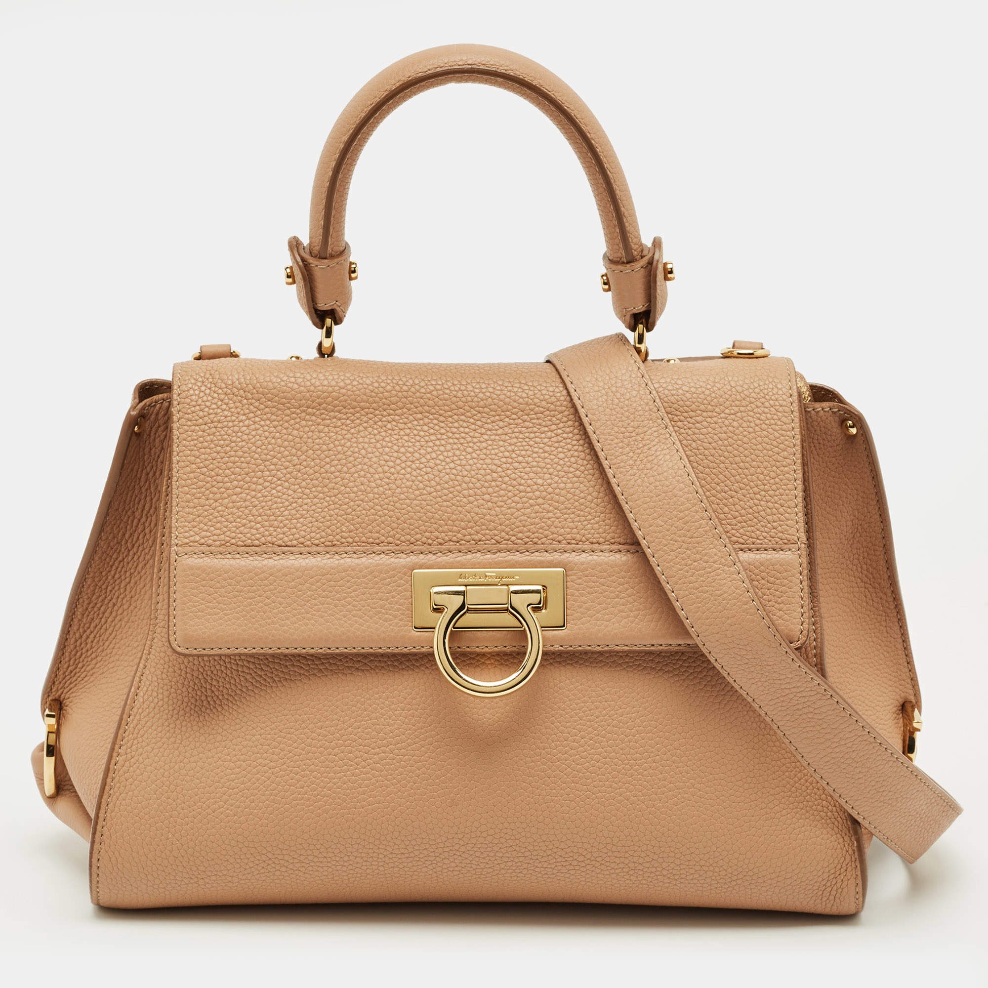 Pre Owned Salvatore Ferragamo Beige Leather Medium Sofia Top Handle Bag