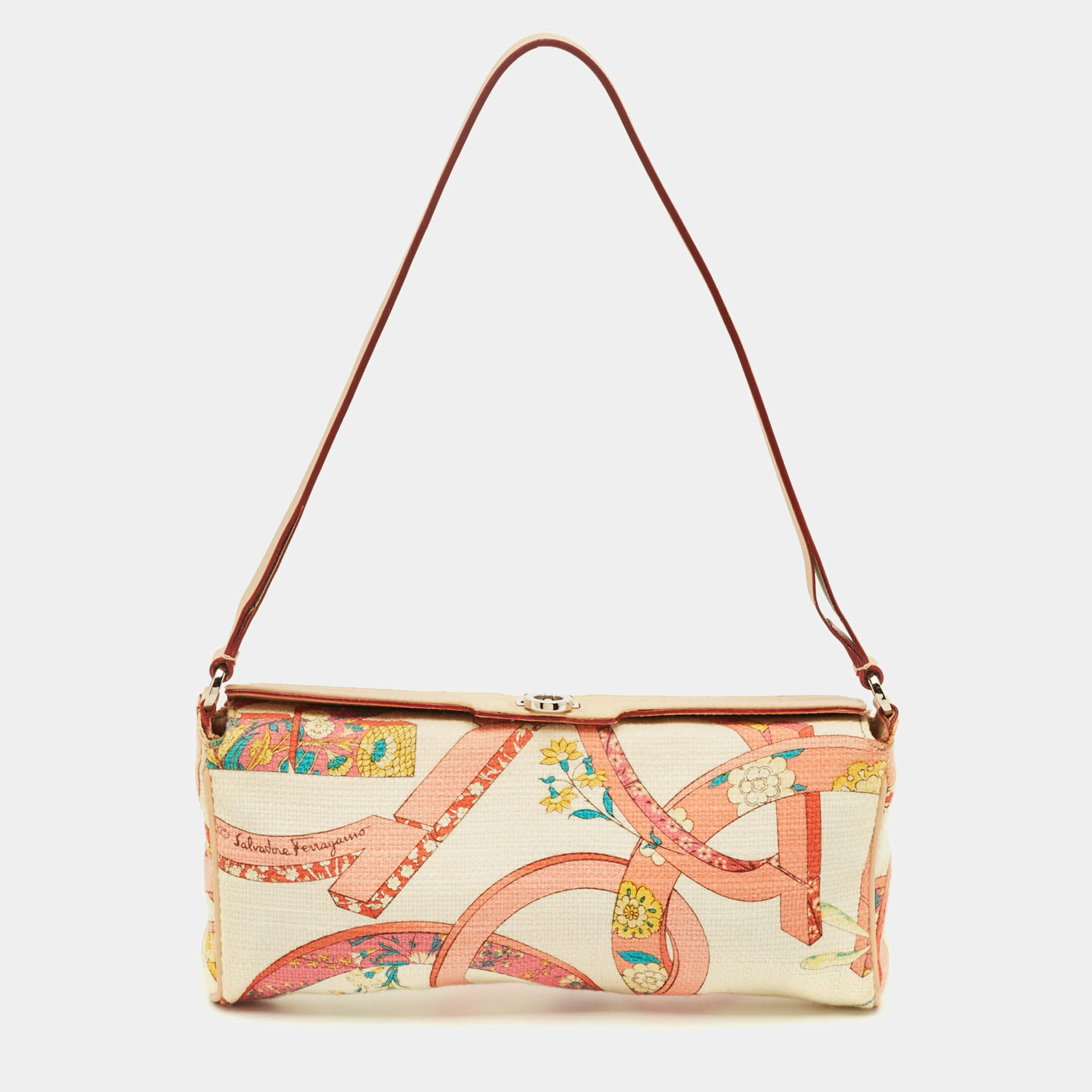 Pre Owned Salvatore Ferragamo Multicolor Printed Canvas and Leather Gancini Pochette Bag