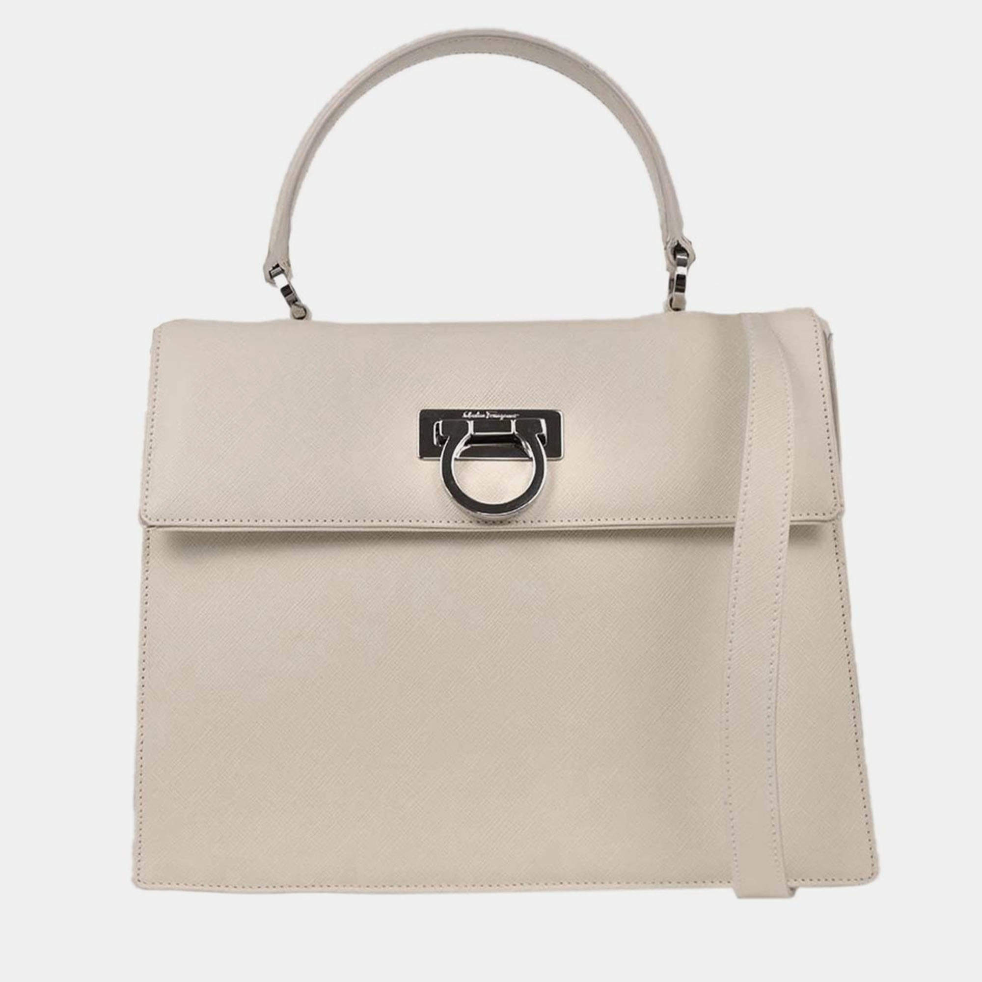 Pre Owned Salvatore Ferragamo Off-white Gancini 2way Handbag