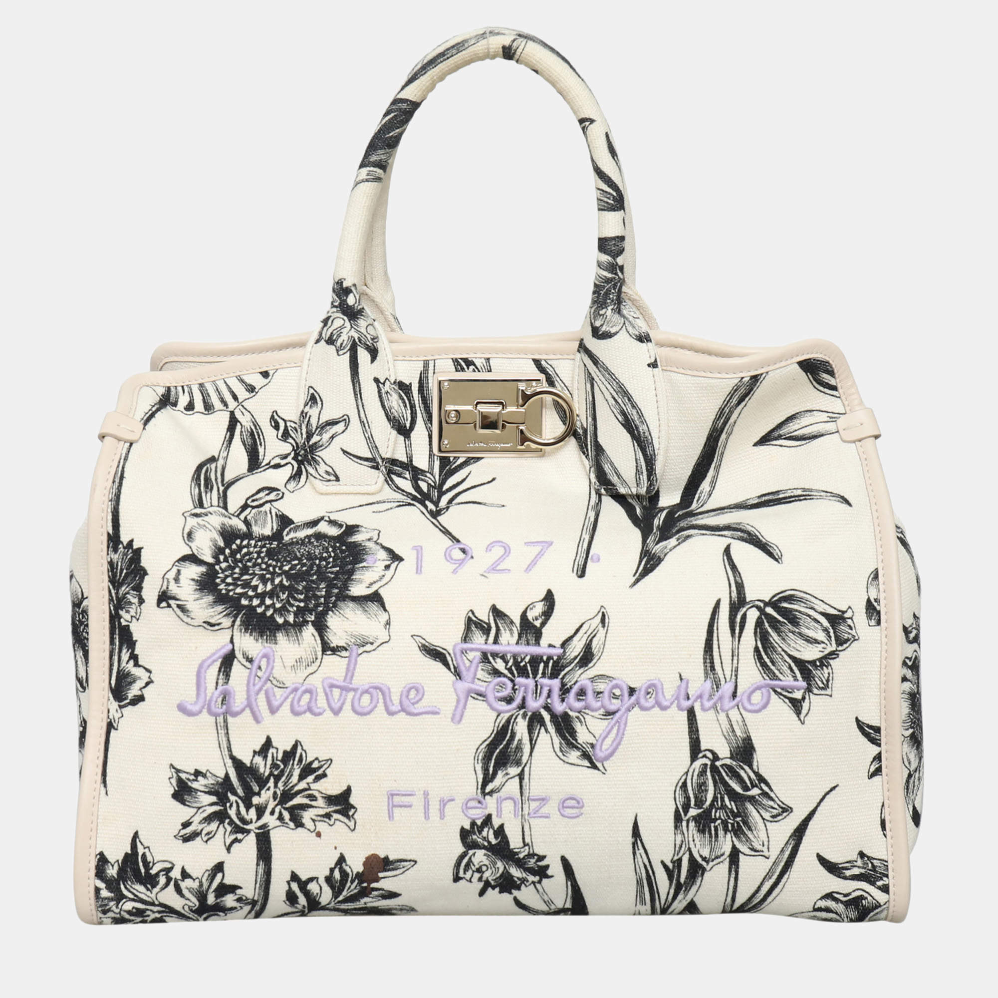 Pre Owned Salvatore Ferragamo The Studio Floral Print Tote Bag