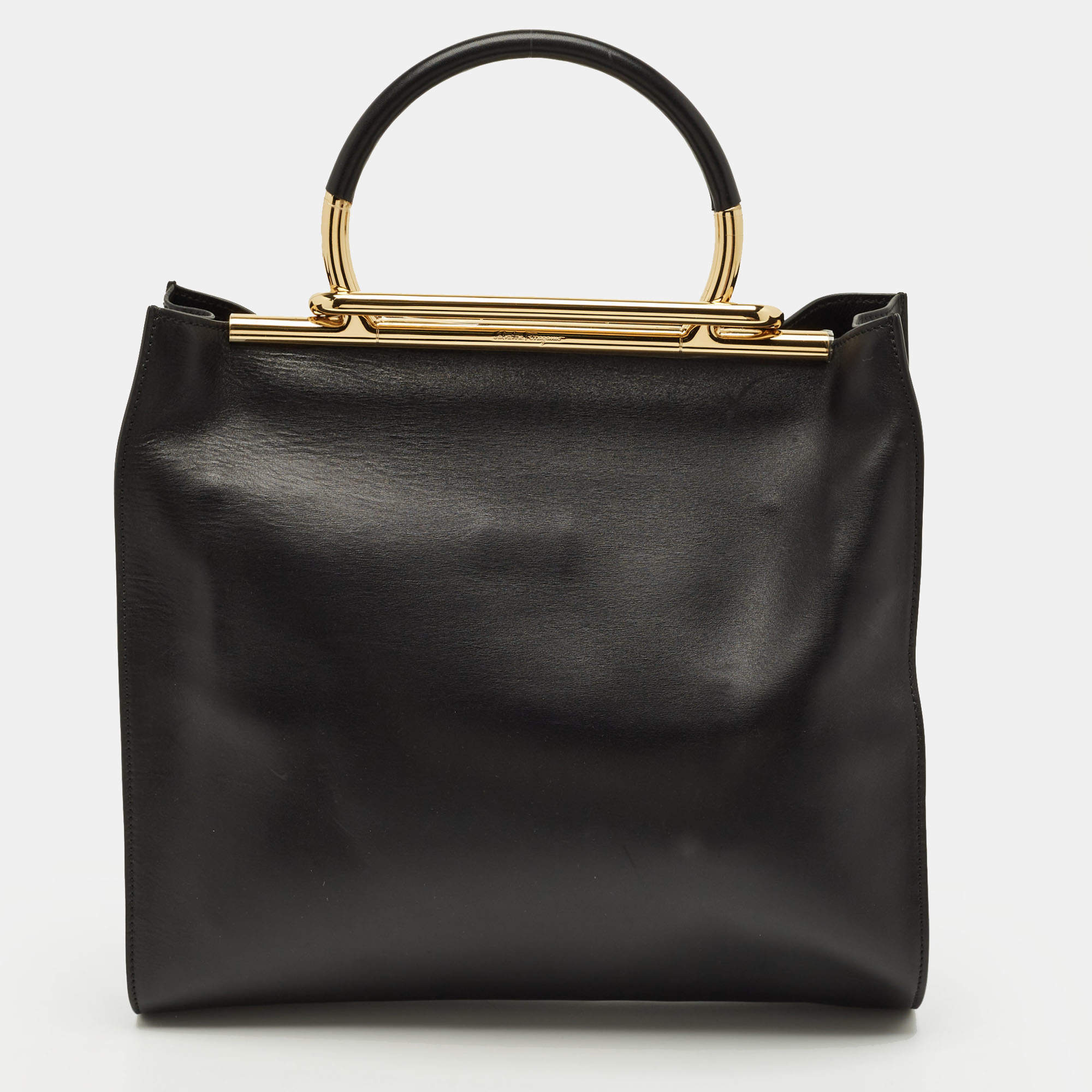 مملوكة مسبقًا Salvatore Ferragamo Frame Black Leather Tote